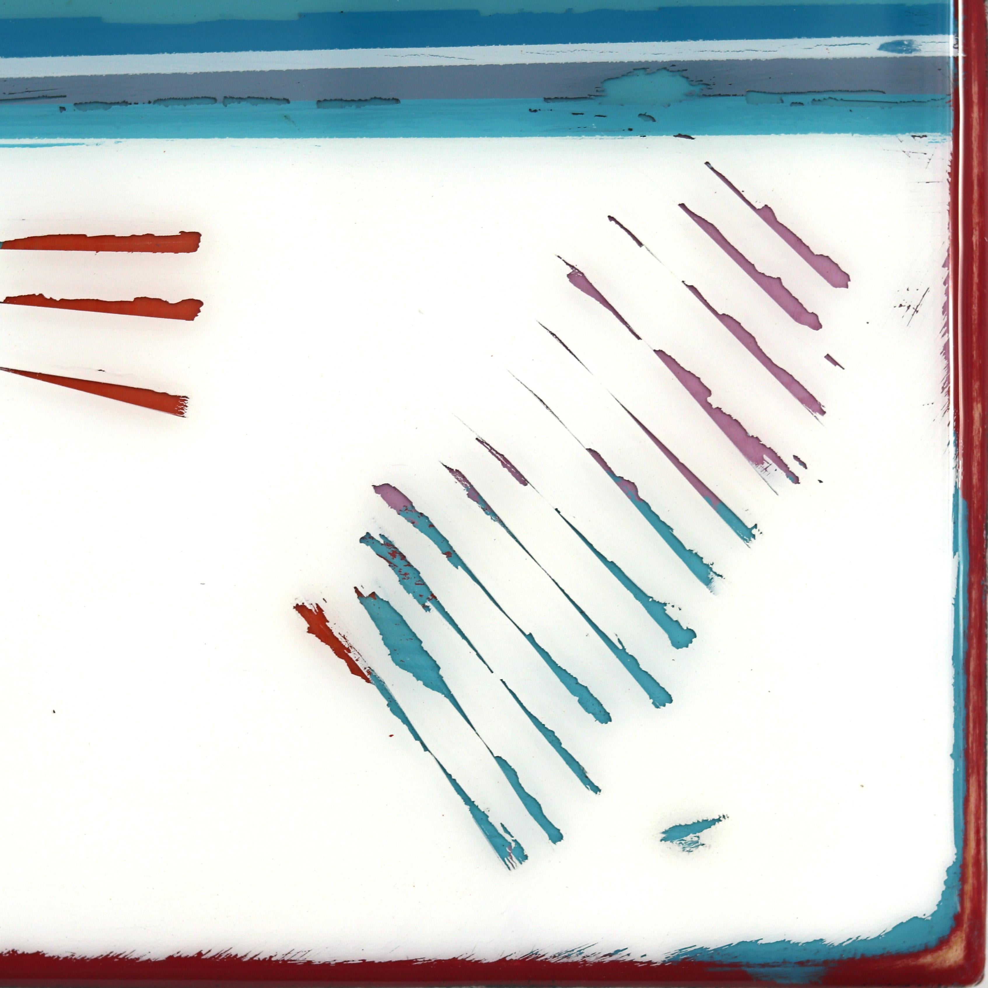 In Tune 69 - Small Modern Resin Blue Striped Minimalist Artwork For Sale 3