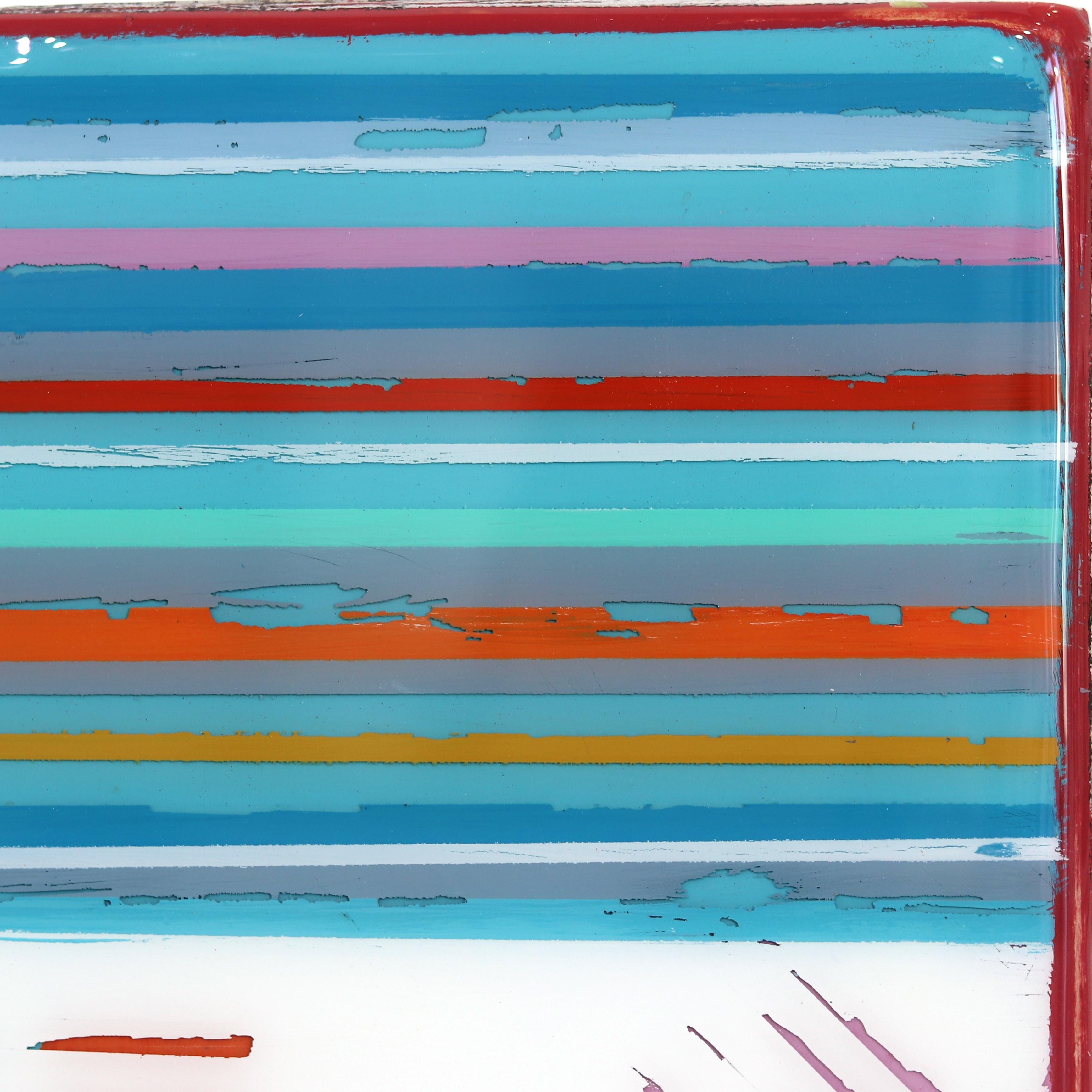 In Tune 69 - Small Modern Resin Blue Striped Minimalist Artwork For Sale 5