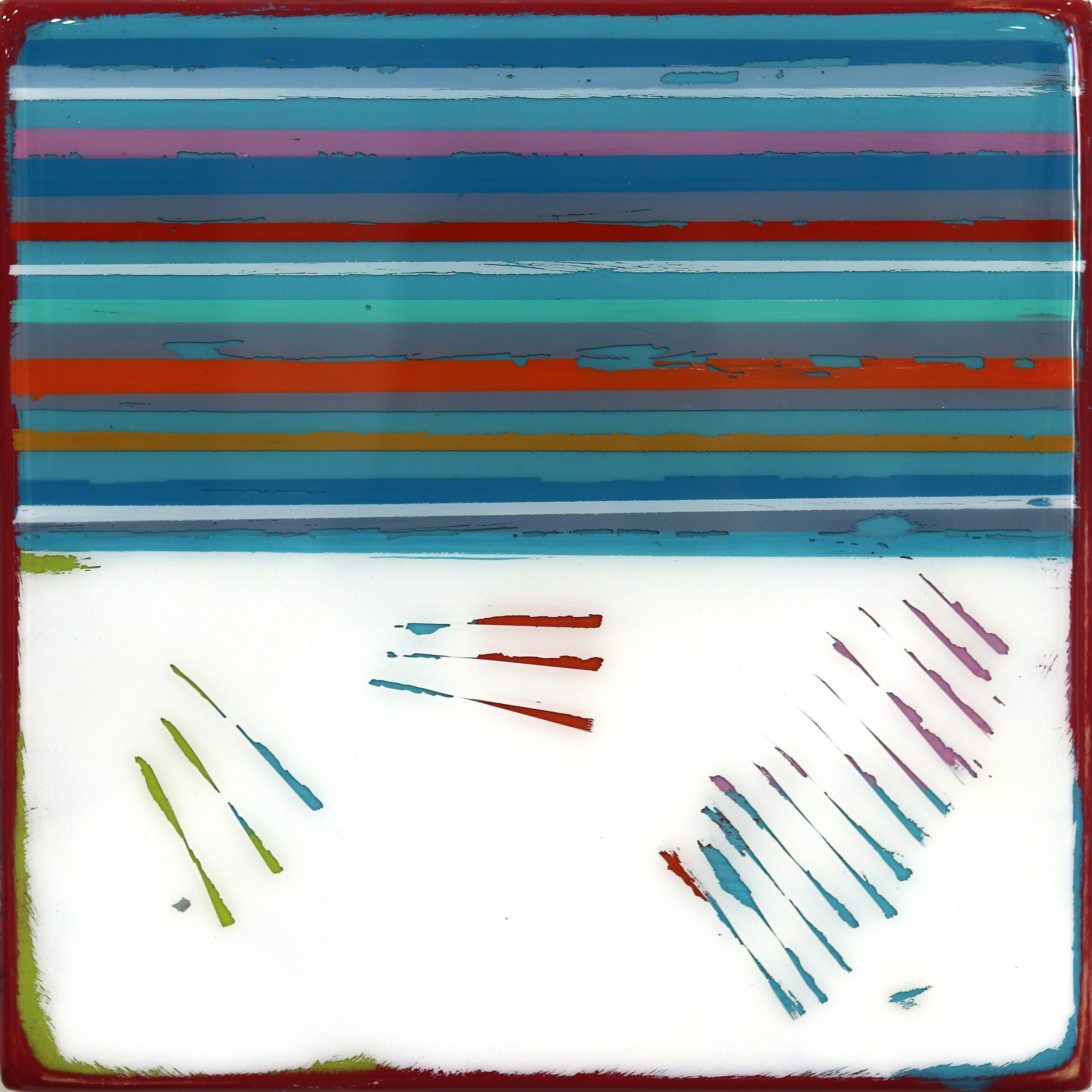 In Tune 69 - Piccola opera d'arte moderna in resina a strisce blu di gusto minimalista