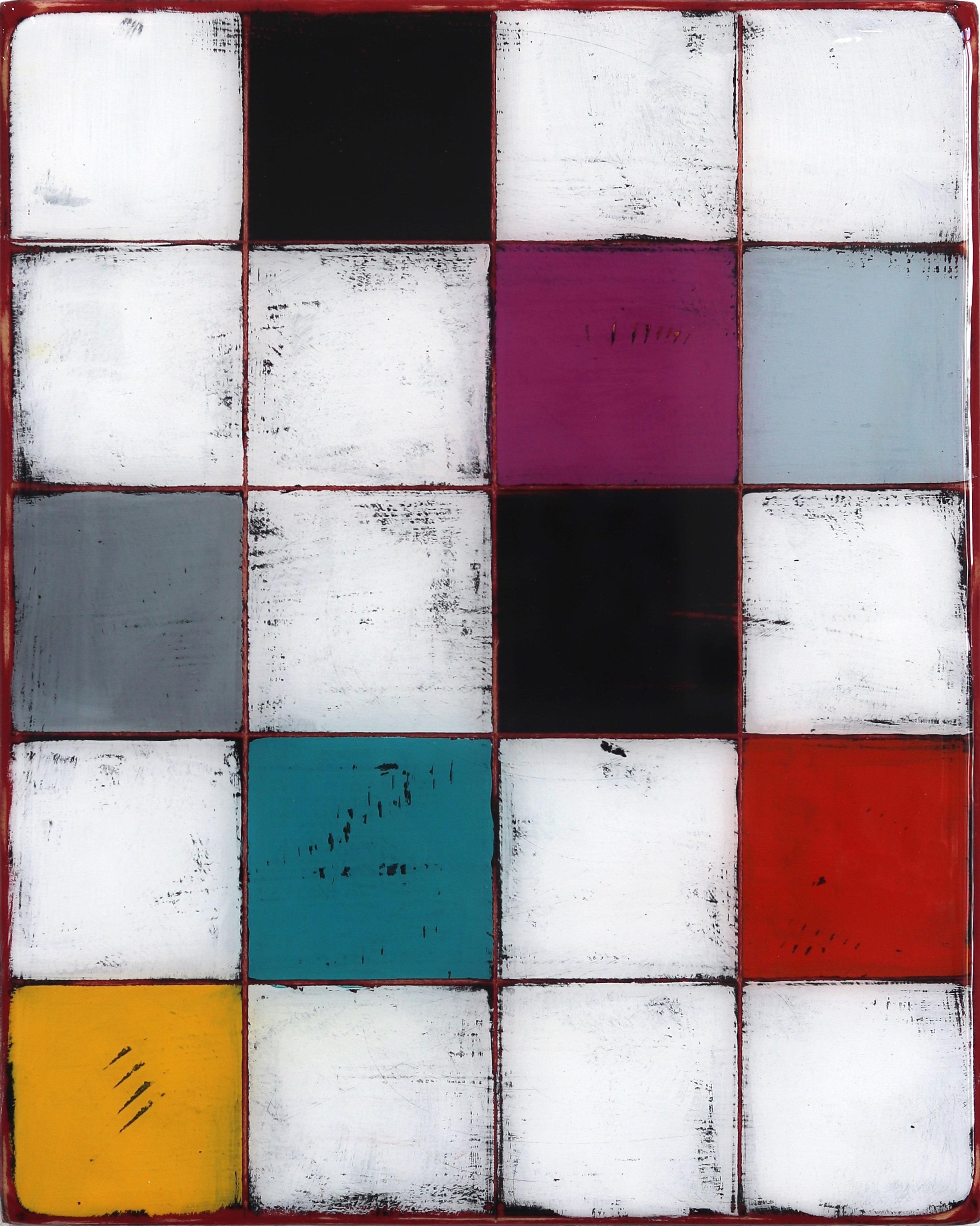 Jazz 23 - Acrylic Checkerboard Black and White Jewel Tone Resin Artwork