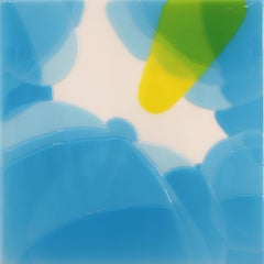Lightning 20 – Modernes minimalistisches Kunstwerk aus blauem und gelbem Harz 