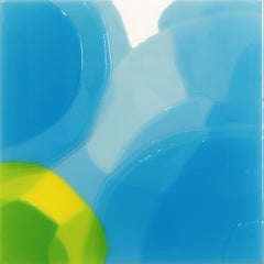Lightning 21 - Œuvre d'art moderne en résine bleue et jaune superposée