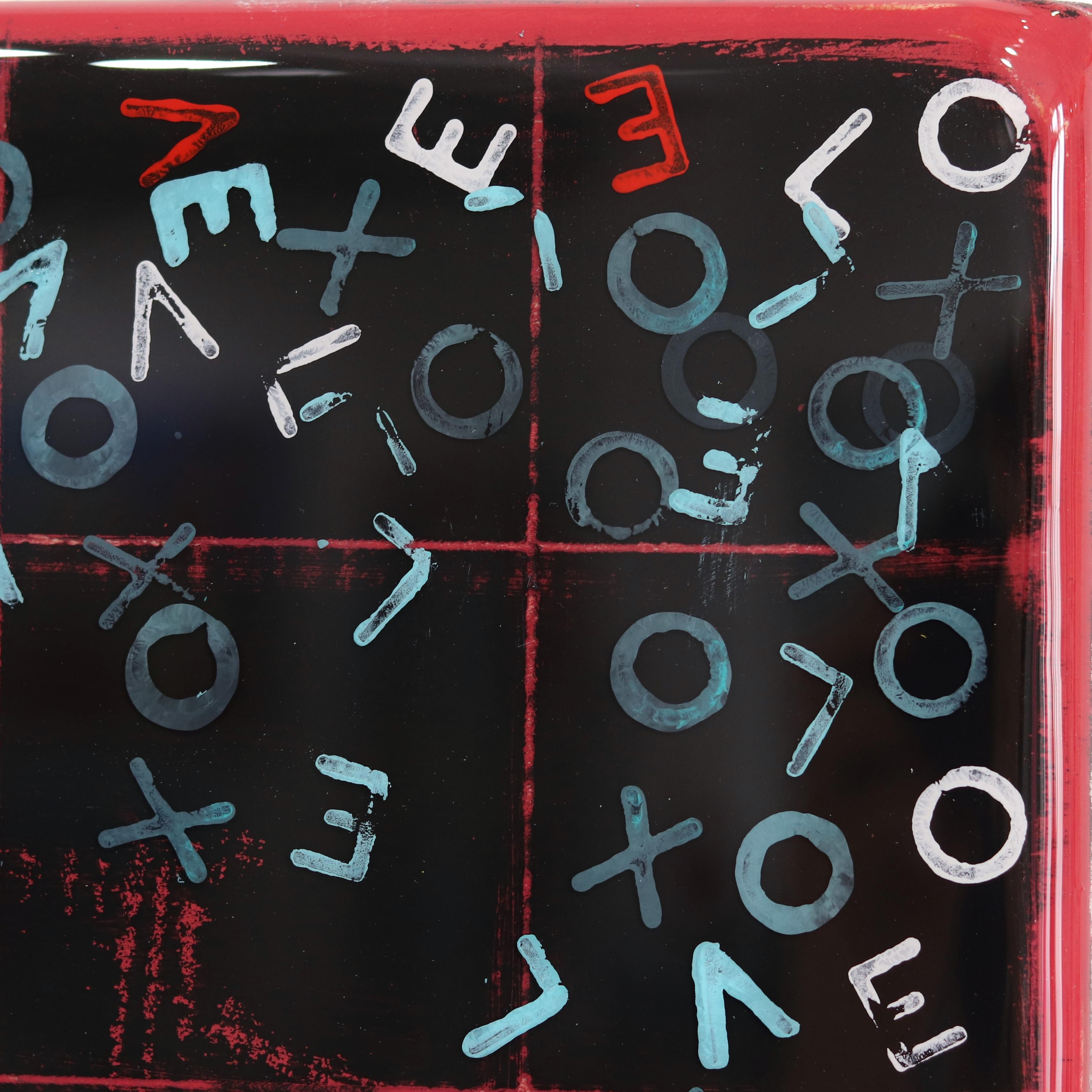 Love Letters 12 - Vibrant Acrylic Black Red Blue Lettered Resin Artwork - Minimalist Mixed Media Art by Ricky Hunt