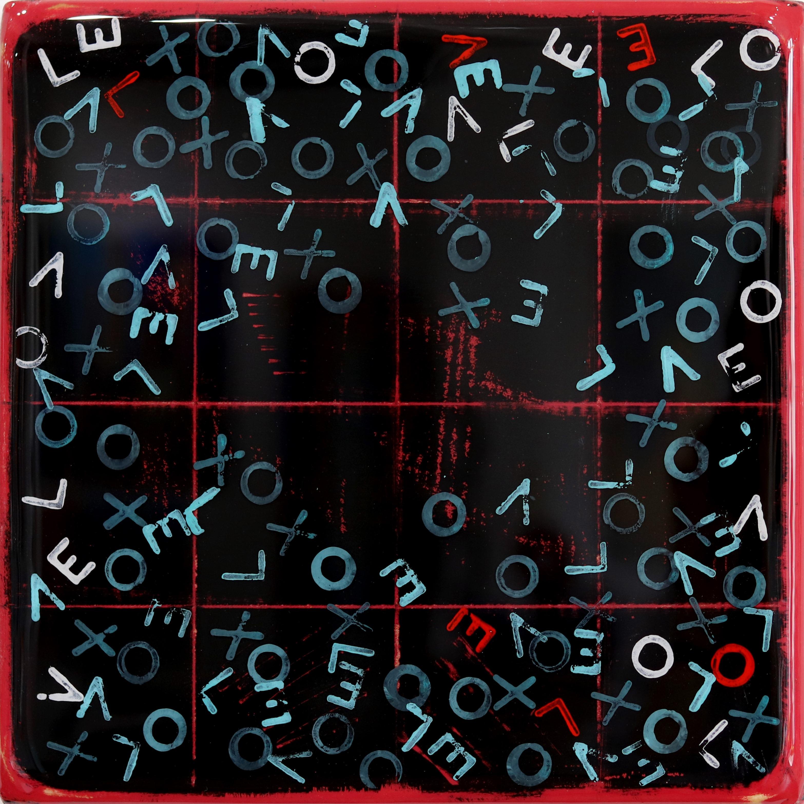Love Letters 12 - Leuchtend Acryl Schwarz Rot Blau Buchstaben Buchstabe Harz Kunstwerk – Mixed Media Art von Ricky Hunt