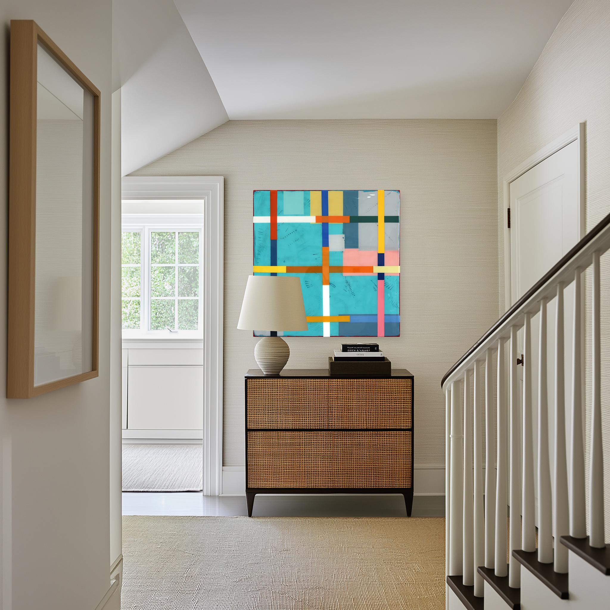 Ricky Hunt’s mixed media minimalist wall art is influenced by his tumultuous past that led to a paradigm shift in creativity and life. He covers the wood panel with layers of acrylic paint, removing some layers in the process to reveal the