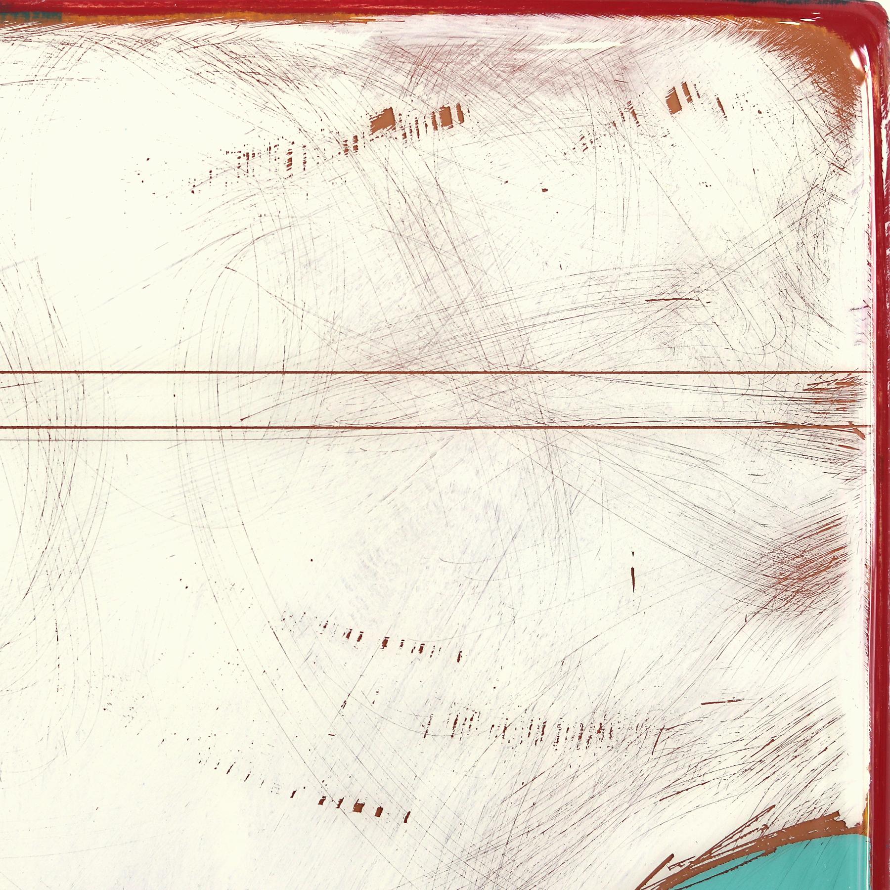 Ricky Hunt’s mixed media minimalist wall art is influenced by his tumultuous past that led to a paradigm shift in creativity and life. He covers the wood panel with layers of acrylic paint, removing some layers in the process to reveal the
