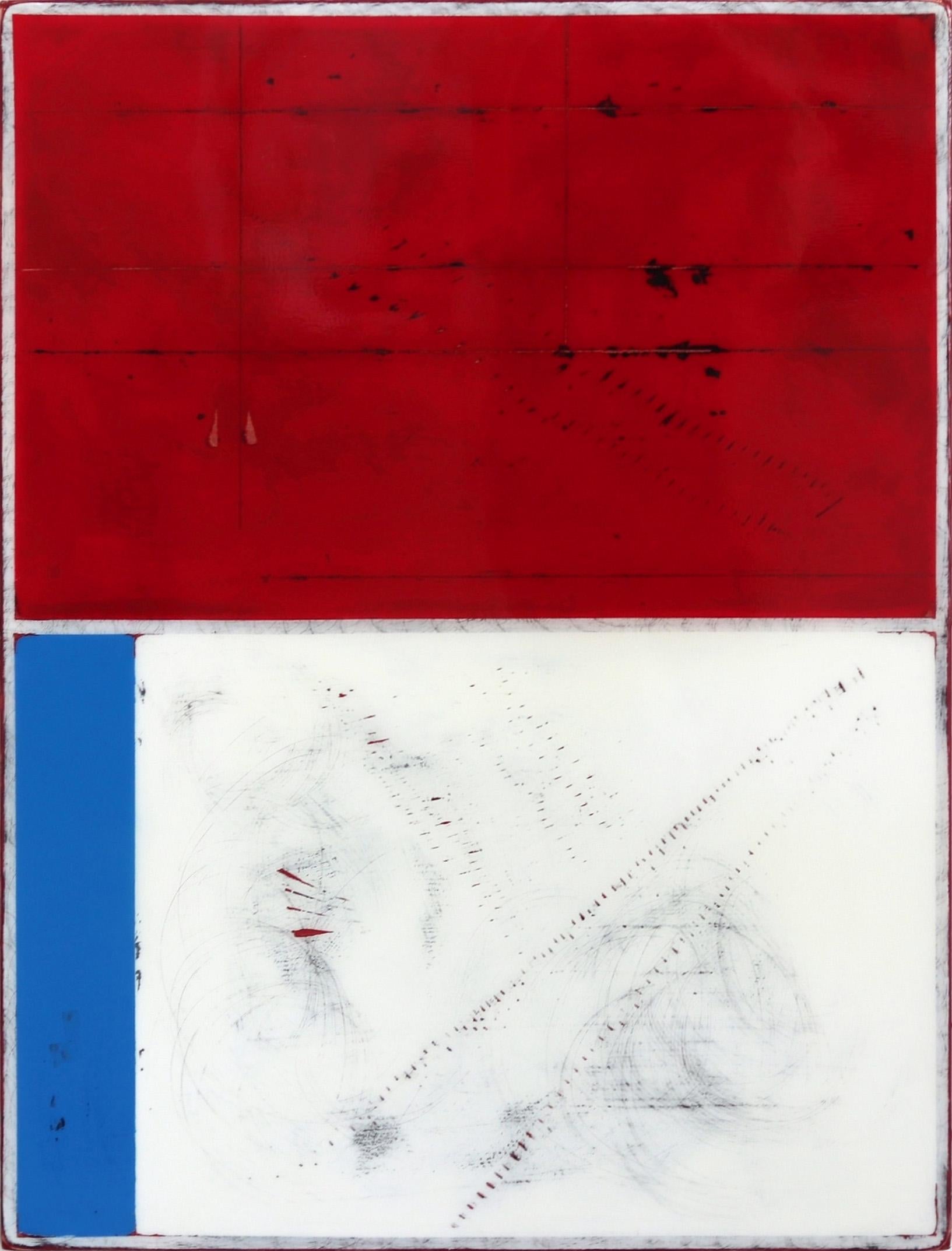 Ricky Hunt Abstract Painting – Resolution 1 - Minimalistisches modernes Kunstwerk aus Acryl in Rot, Weiß und Blau in Rot und Blau