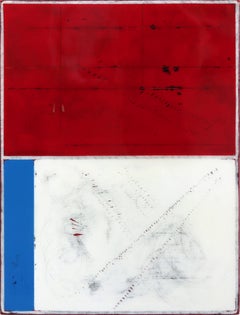 Ré résolution 1 - œuvre d'art moderne minimaliste en résine acrylique rouge, blanche et bleue