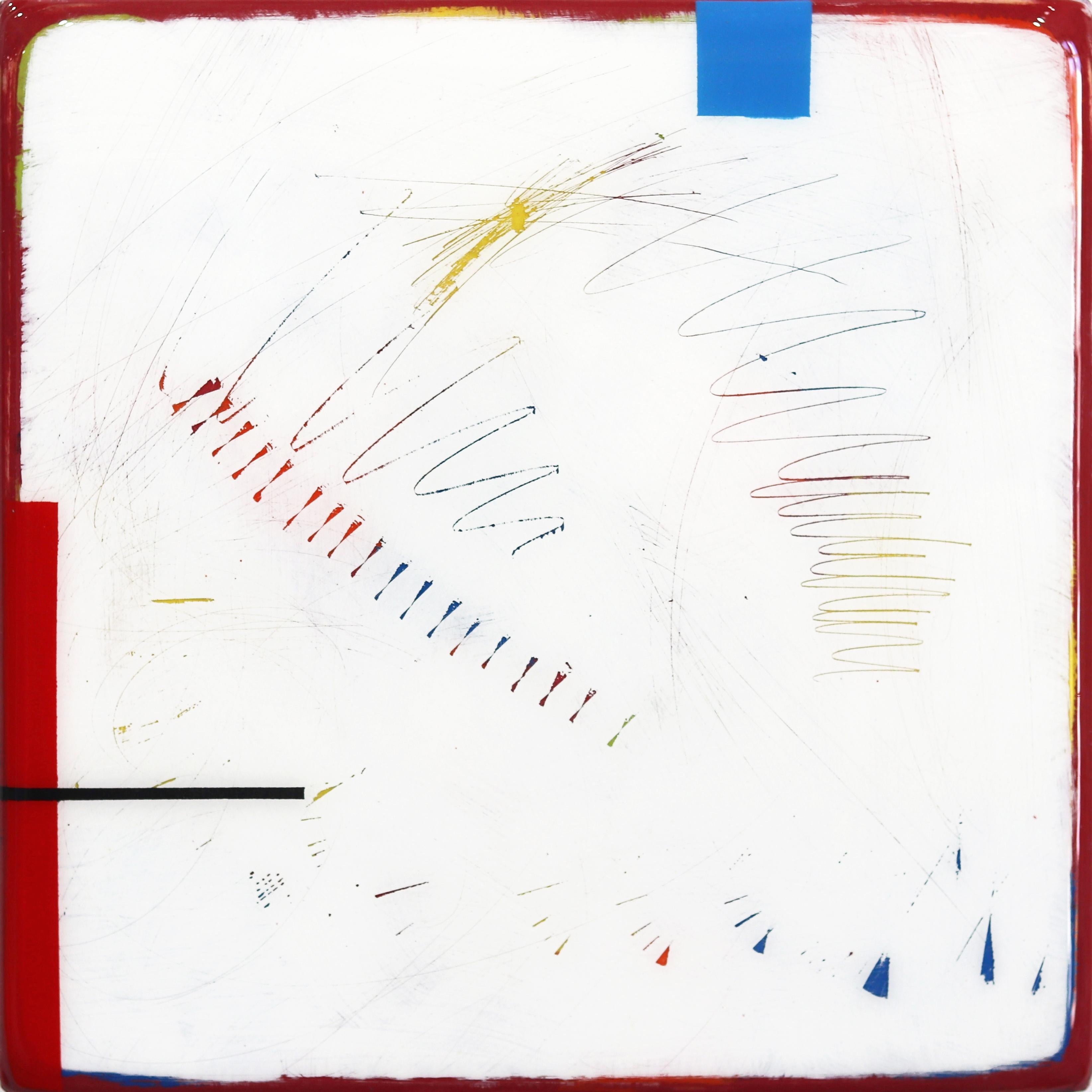 Ricky Hunt Abstract Painting – Kleine Tide-Pools 31 - Modernes minimalistisches Kunstwerk aus Acryl in Rot, Weiß, Weiß und Blau