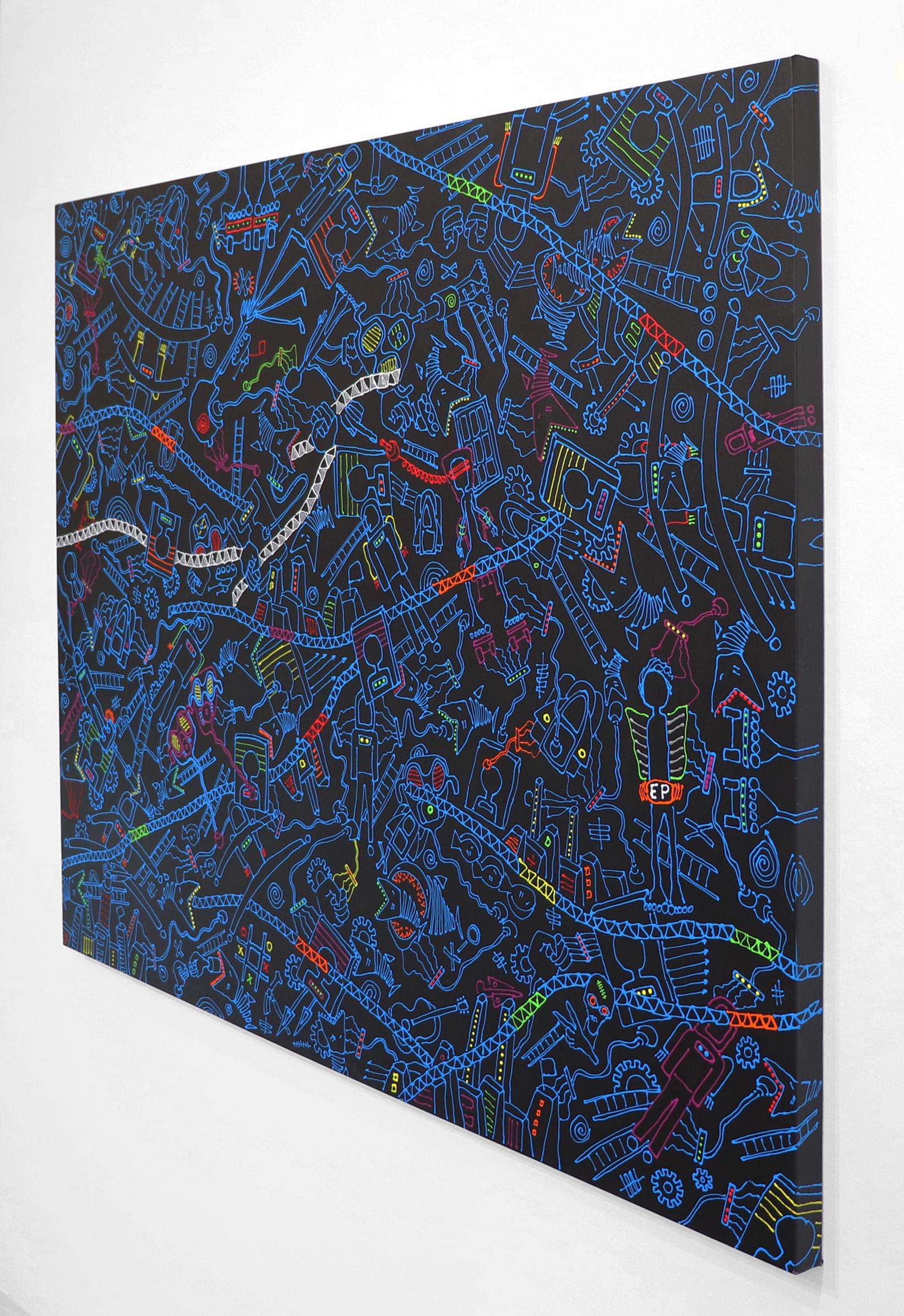 Space Junk 15 – Originales einzigartiges Original-Kunstwerk auf Leinwand (Schwarz), Abstract Painting, von Ricky Hunt