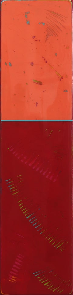 Grande œuvre d'art moderne en acrylique bicolore orange et rouge Sunspot 100