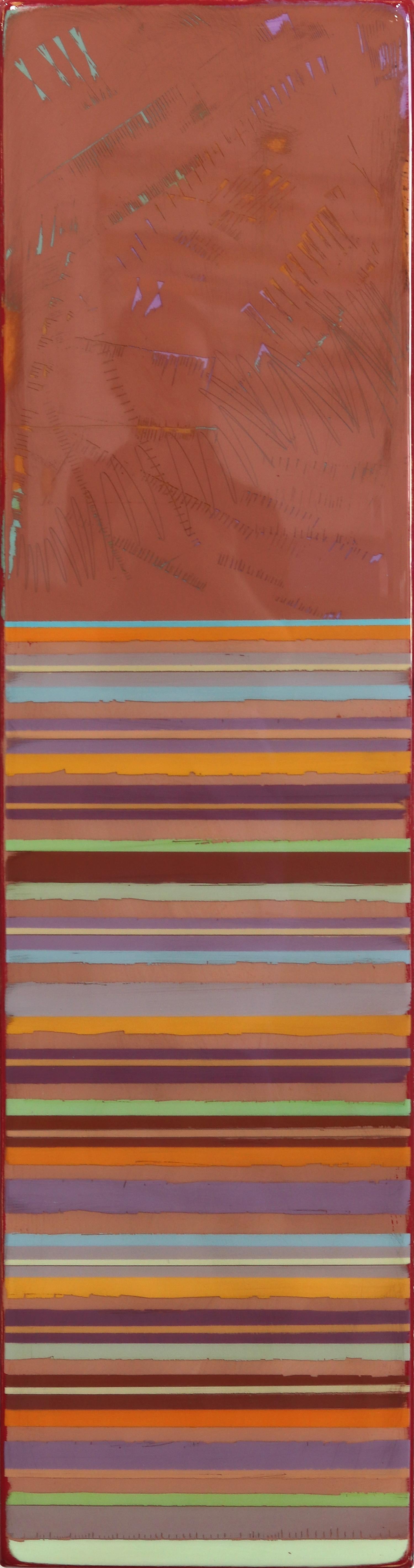 Mancha solar 124 - Obra de arte minimalista de resina moderna con rayas de colores apagados