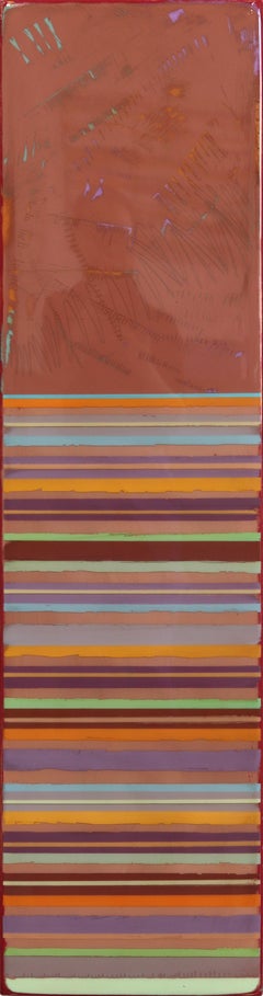 Mancha solar 124 - Obra de arte minimalista de resina moderna con rayas de colores apagados