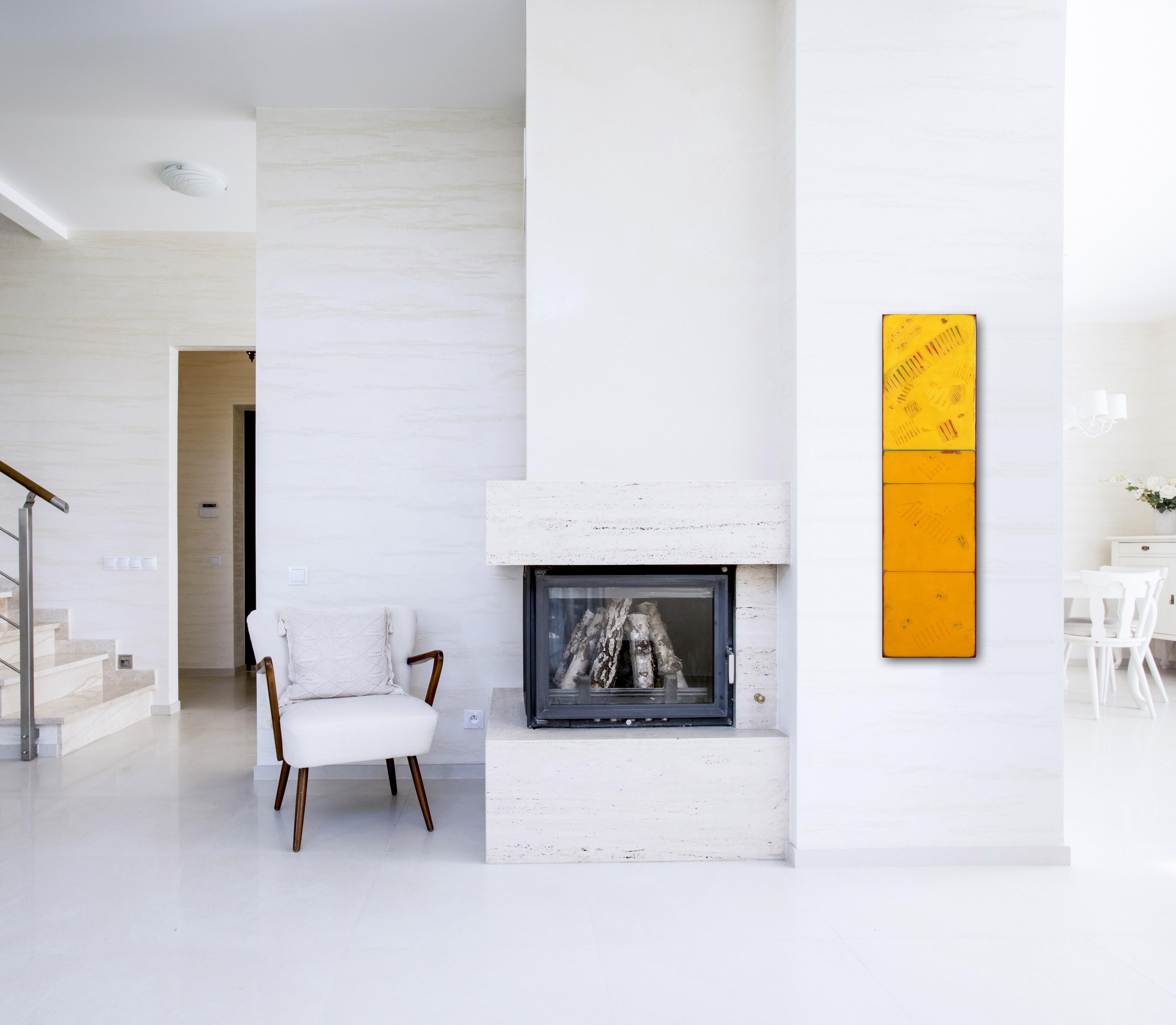 Sunspot 126 - Tall Modern Shiny Resin Minimalist Vibrant Yellow Abstract Art - Painting by Ricky Hunt