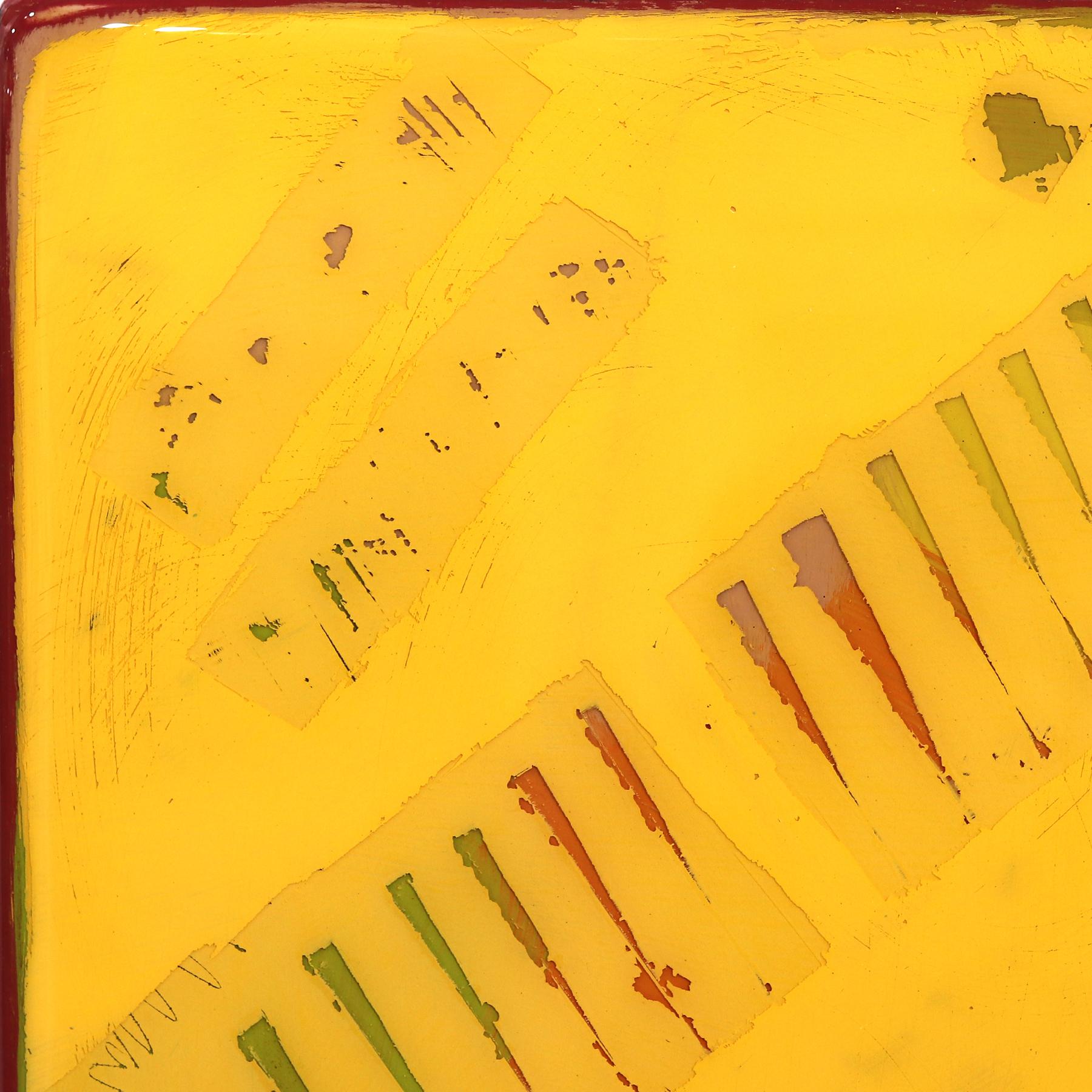 Sunspot 126 - Tall Modern Shiny Resin Minimalist Vibrant Yellow Abstract Art - Red Abstract Painting by Ricky Hunt