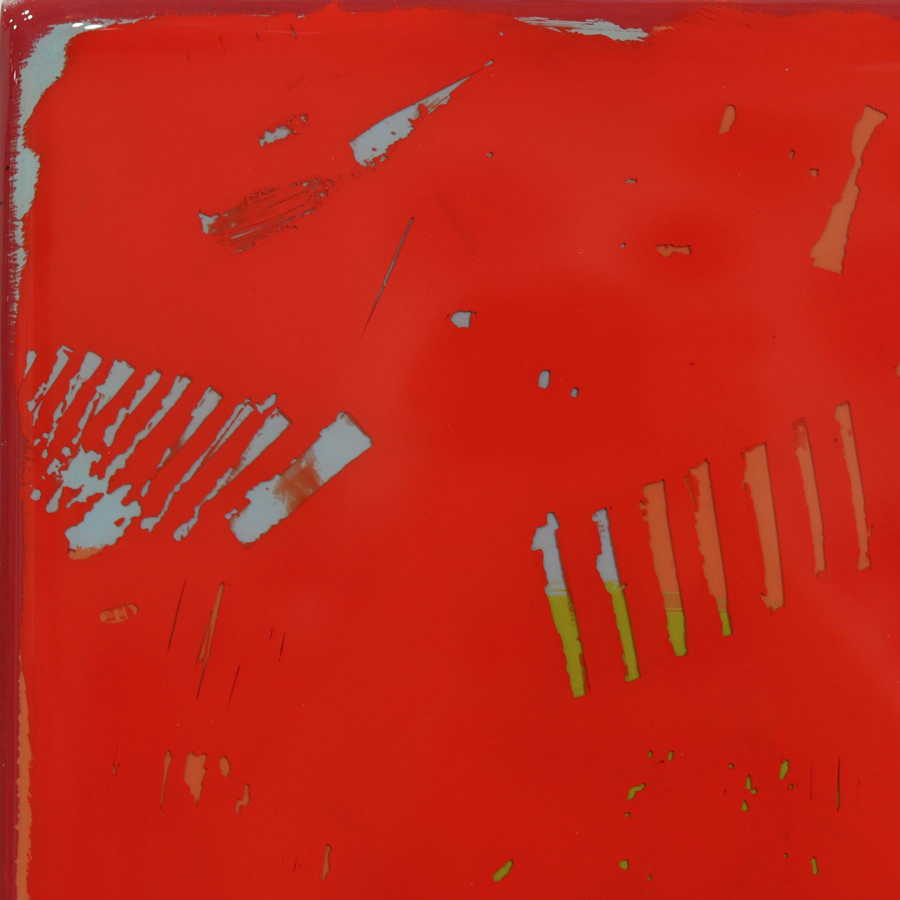 Sunspot 131 - Tall Modern Shiny Resin Minimalist Vibrant Red Tone Abstract Art For Sale 1