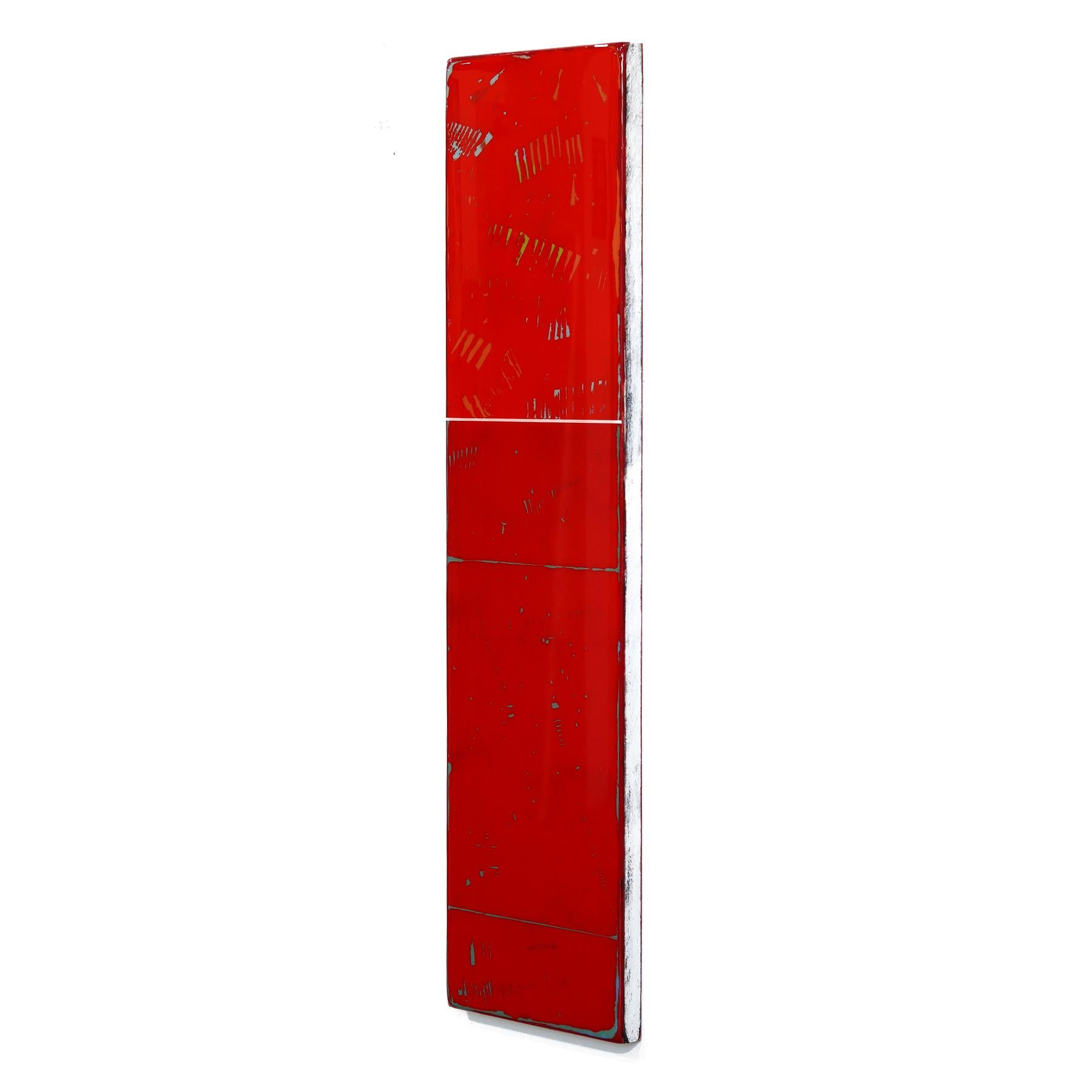 Sunspot 131 - Tall Modern Shiny Resin Minimalist Vibrant Red Tone Abstract Art For Sale 2
