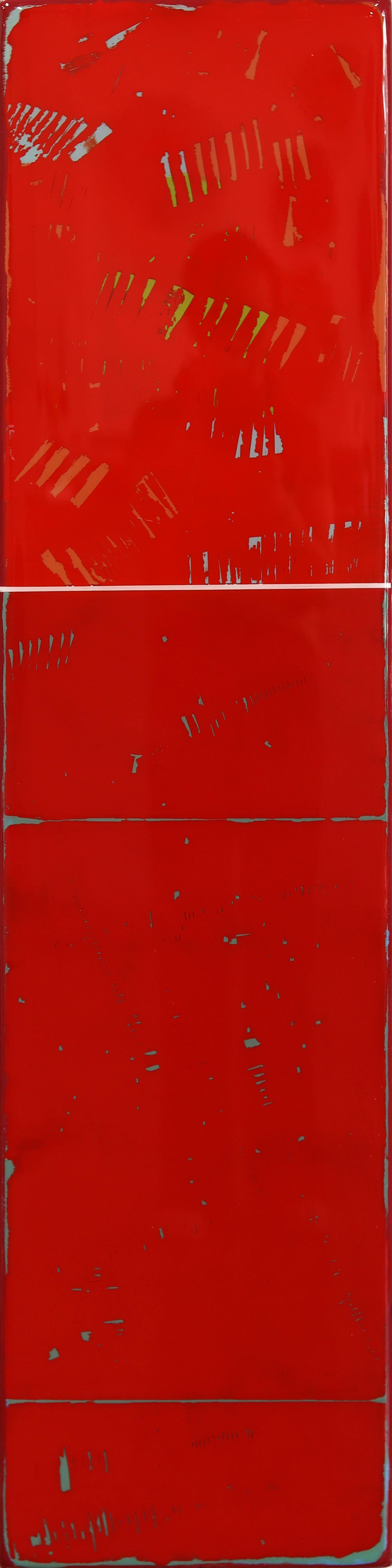 Sunspot 131 - Tall Modern Shiny Resin Minimalist Vibrant Red Tone Abstract Art - Mixed Media Art by Ricky Hunt