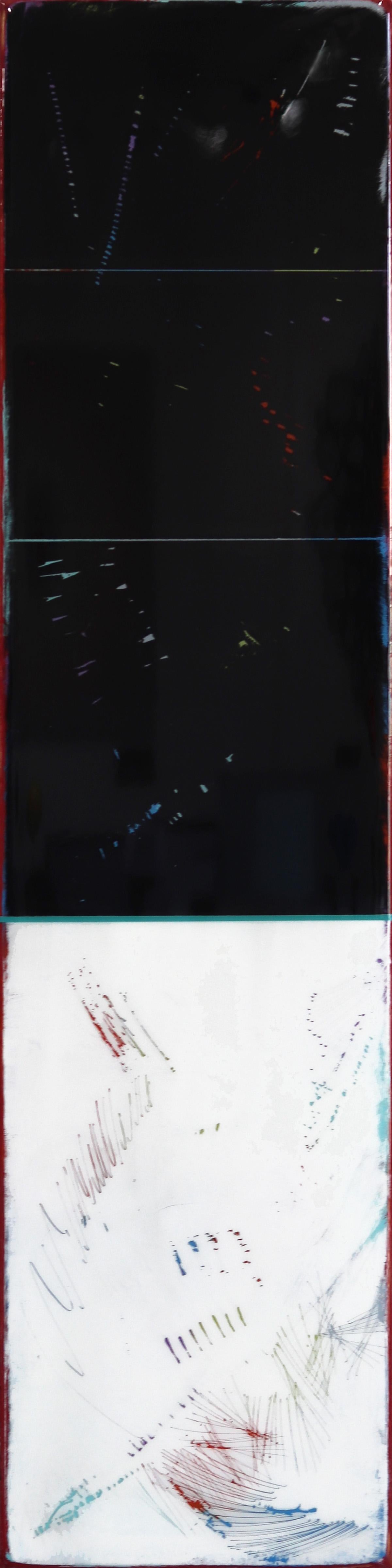 Sunspot 89 - Großes modernes Acryl-Kunstwerk in zwei Farbtönen in Schwarz und Weiß – Mixed Media Art von Ricky Hunt