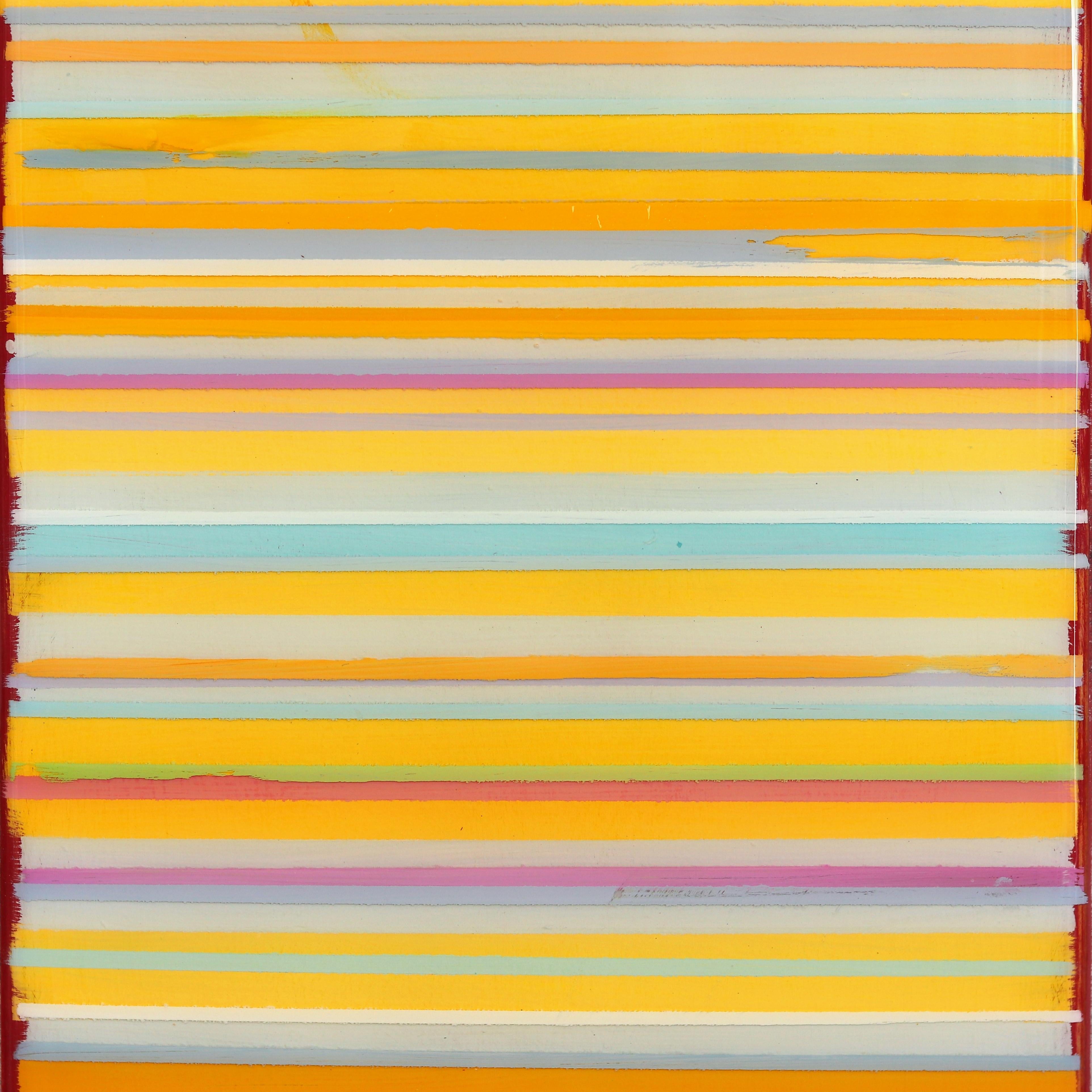 Sunspot 95  -  Modern Minimalist Colorful Stripes Tall Abstract Resin Artwork For Sale 5