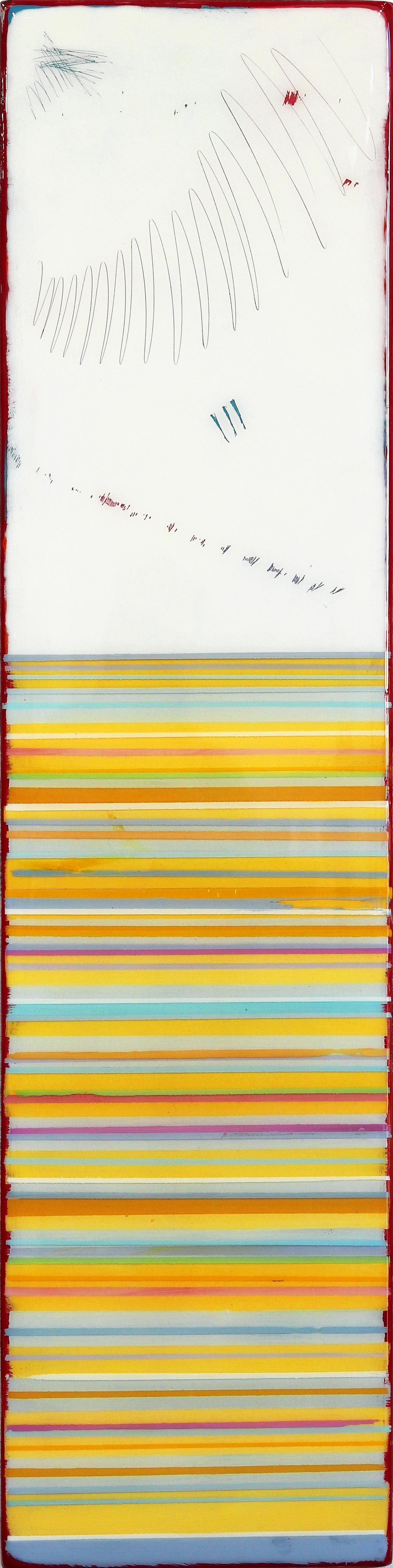 Ricky Hunt Abstract Painting - Sunspot 95  -  Modern Minimalist Colorful Stripes Tall Abstract Resin Artwork