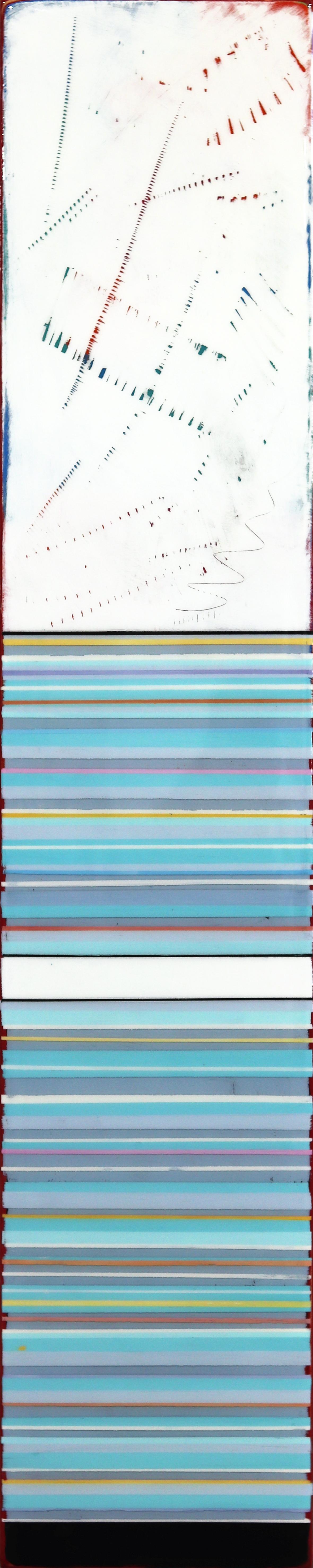 Tall Sunspot 19  -  Modern Acrylic Blue Striped Two Tone Resin Artwork