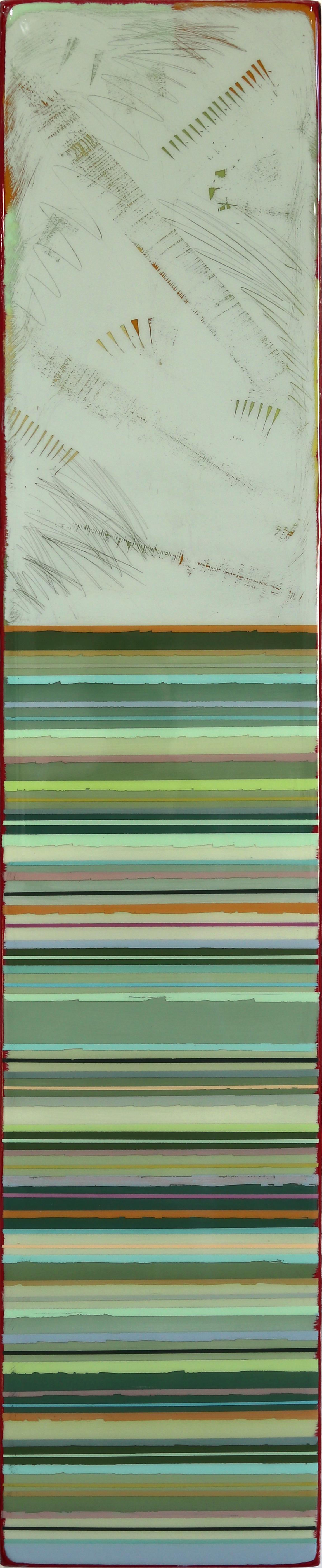 Tall Sunspot 26 - Modern Acrylic Green Striped Resin Artwork