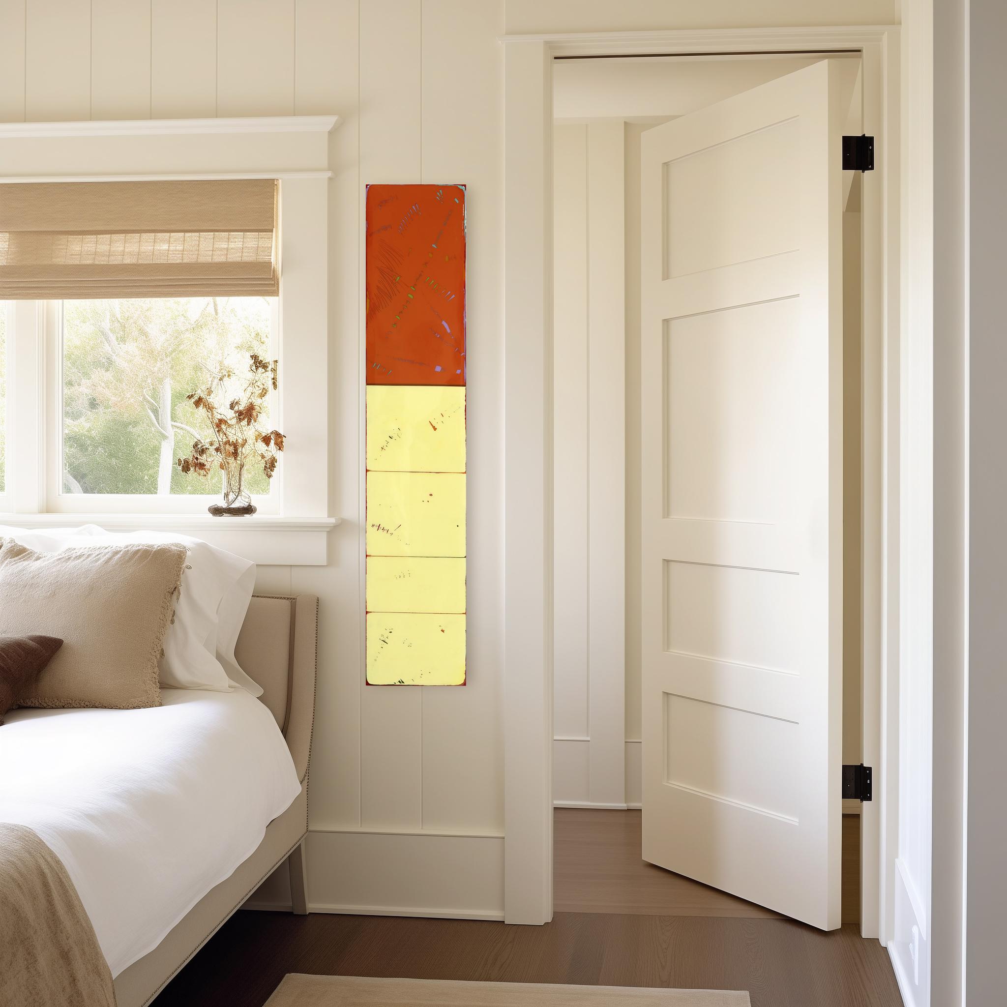 Tall Sunspot 39 - Modern Shiny Resin Minimalist Two Tone Red Yellow Abstract Art - Painting by Ricky Hunt