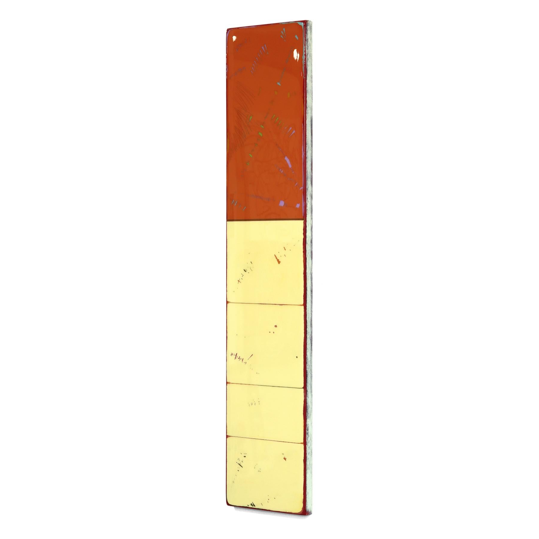 Tall Sunspot 39 - Modern Shiny Resin Minimalist Two Tone Red Yellow Abstract Art For Sale 1