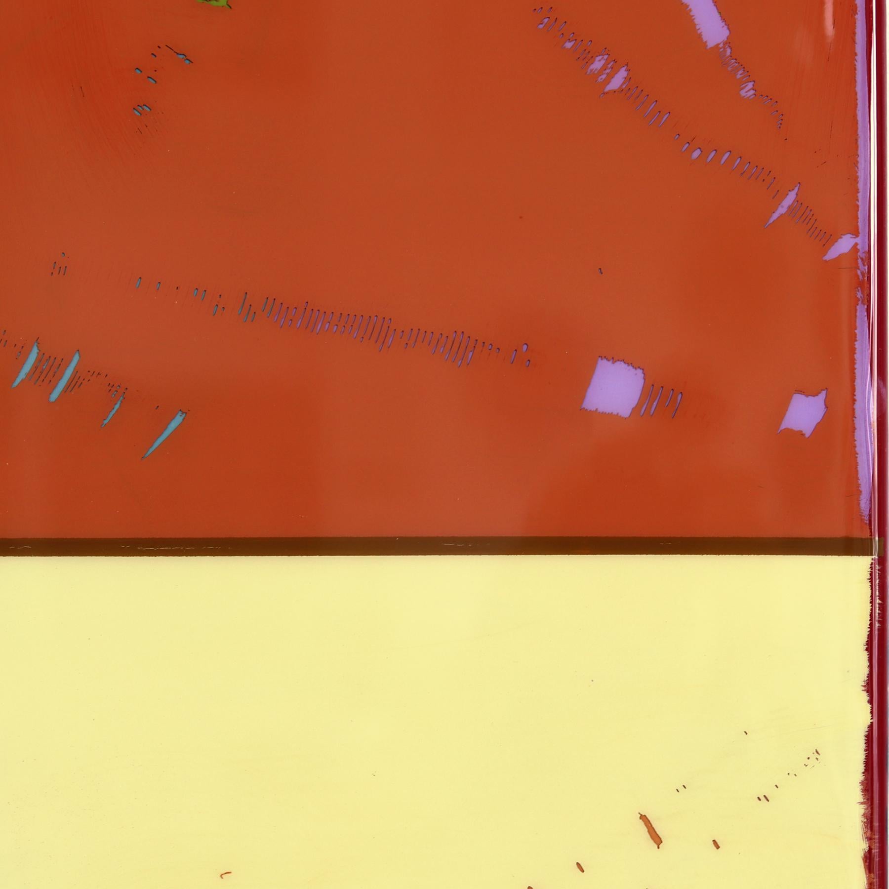 Tall Sunspot 39 - Modern Shiny Resin Minimalist Two Tone Red Yellow Abstract Art For Sale 2