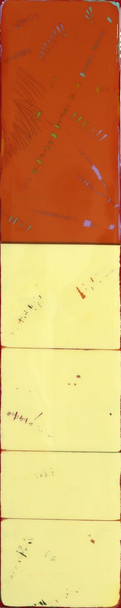 Mancha solar alta 39 - Arte abstracto moderno de resina brillante minimalista en dos tonos rojo amarillo