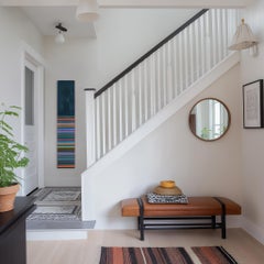 Tall Sunspot 51 - Modern Resin Minimalist Cool Tone Striped Abstract Artwork