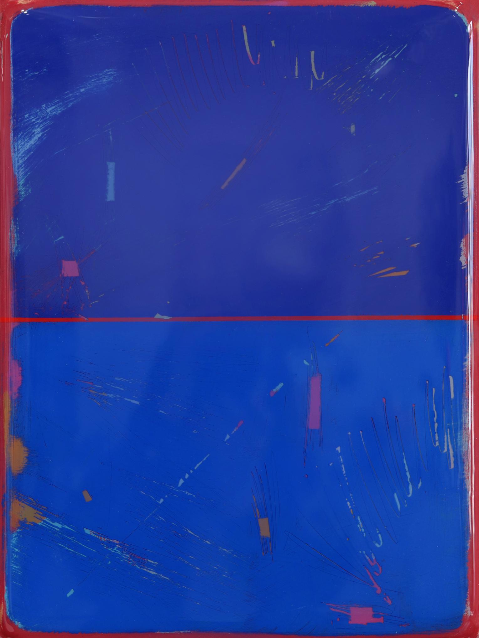 The Window 223, œuvre d'art minimaliste moderne en acrylique et résine bleue