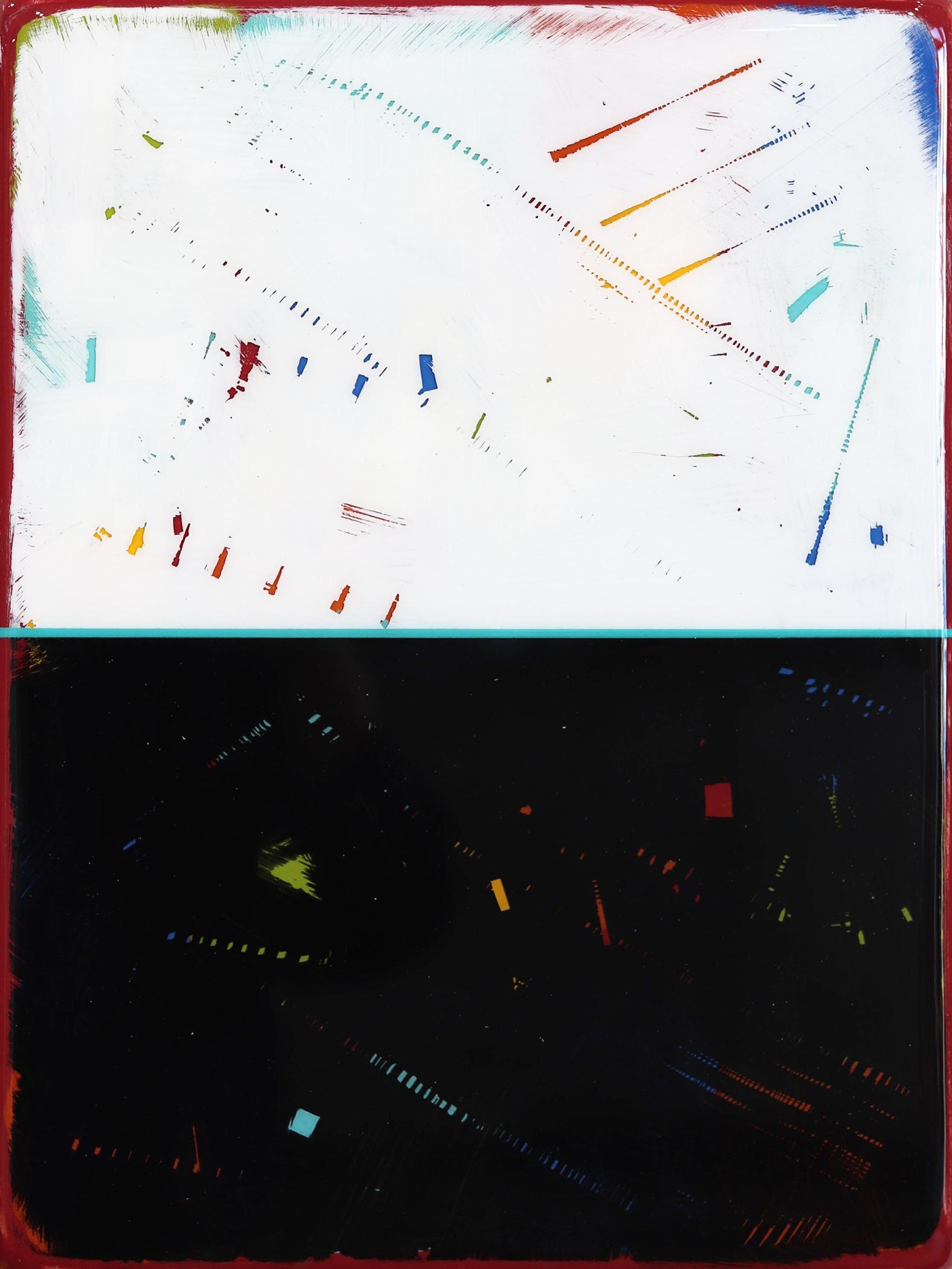 Ricky Hunt Abstract Painting – The Window 254 – Modernes minimalistisches zweifarbiges Kunstwerk aus schwarzem und weißem Harz