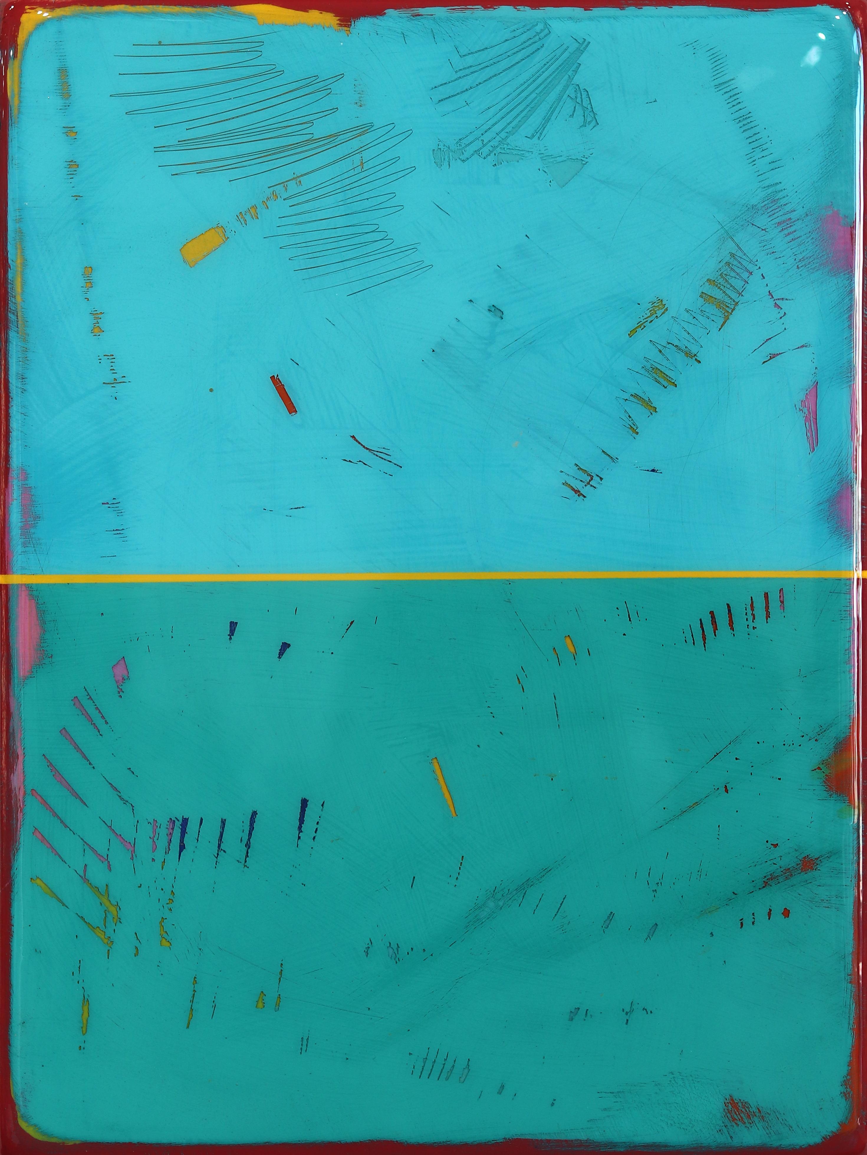 Ricky Hunt Abstract Painting - The Window 274 - Modern Minimalist Two Tone Aqua Resin Artwork