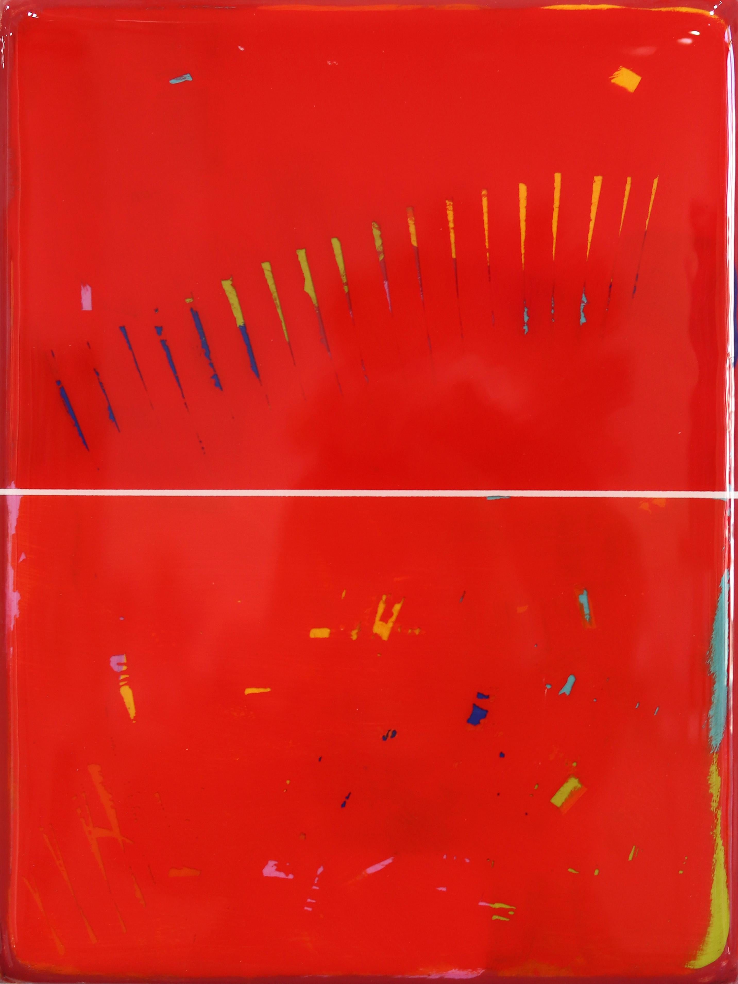 Abstract Painting Ricky Hunt - The Window 277 - Oeuvre d'art moderne et minimaliste en résine rouge à deux tons