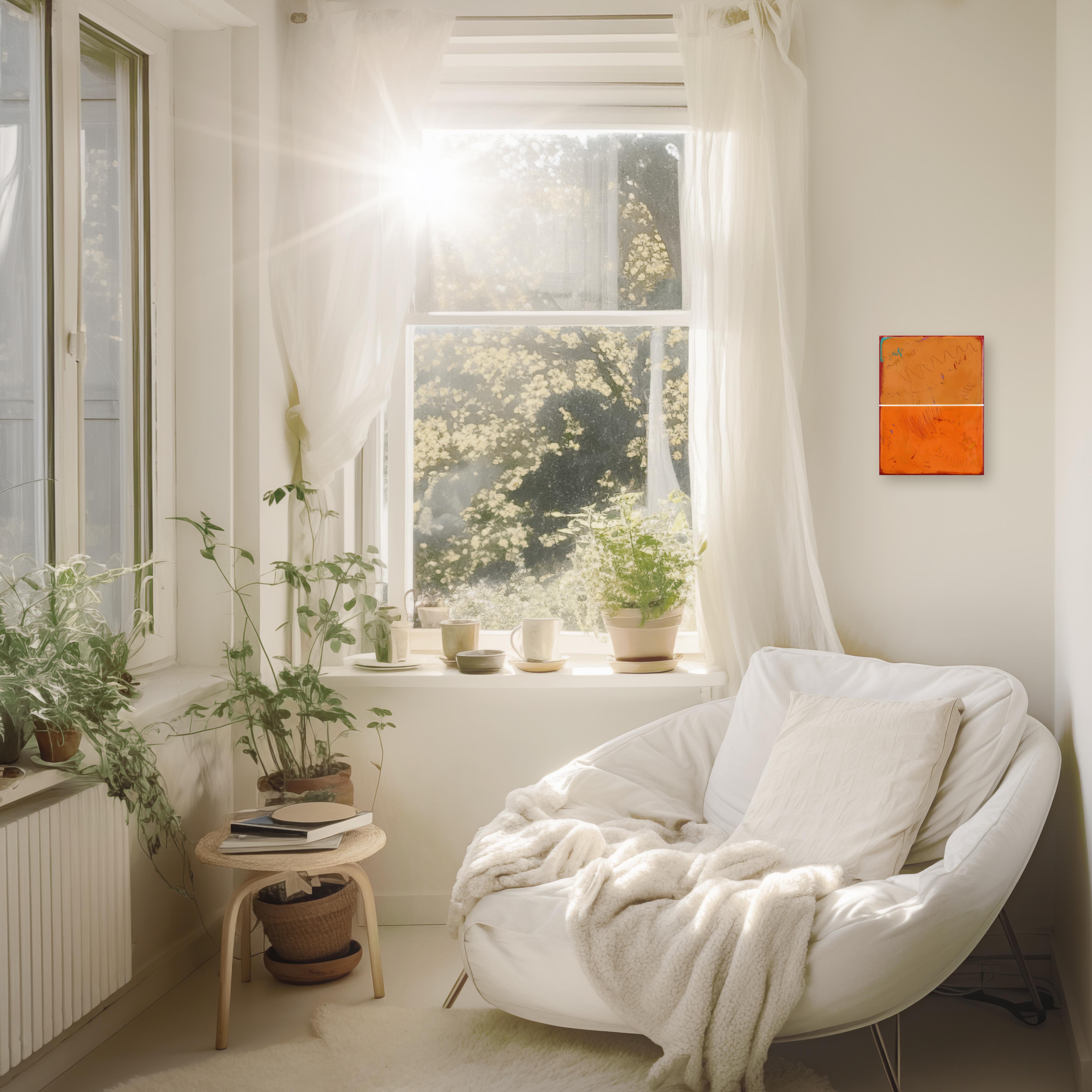 The Window 281, œuvre d'art minimaliste moderne en résine orange brûlée chaude - Minimaliste Mixed Media Art par Ricky Hunt