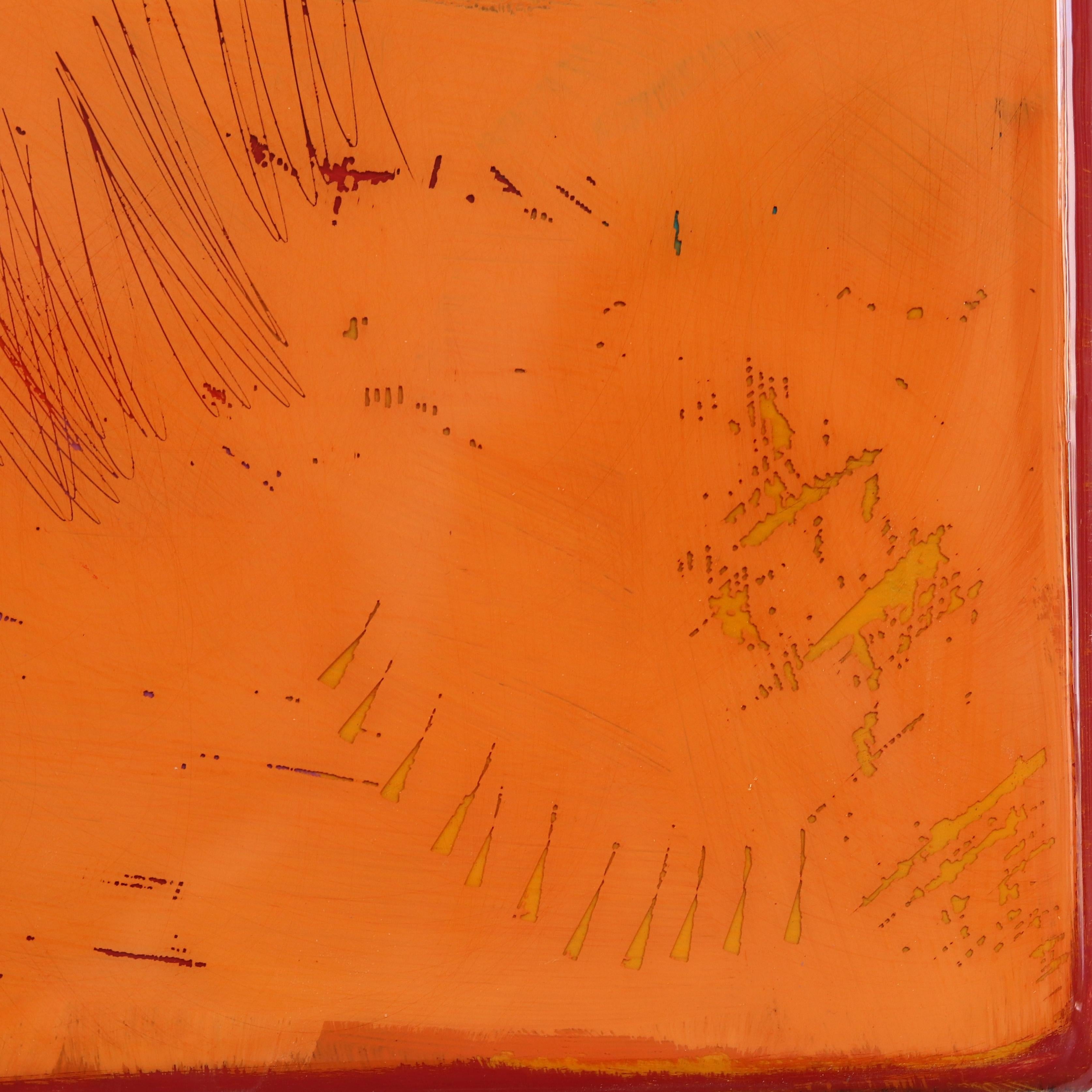 The Window 281 - Modern Minimalist Warm Burnt Orange Resin Artwork For Sale 1