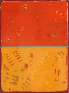 La finestra 322 - Moderna opera d'arte minimalista in resina gialla e arancione