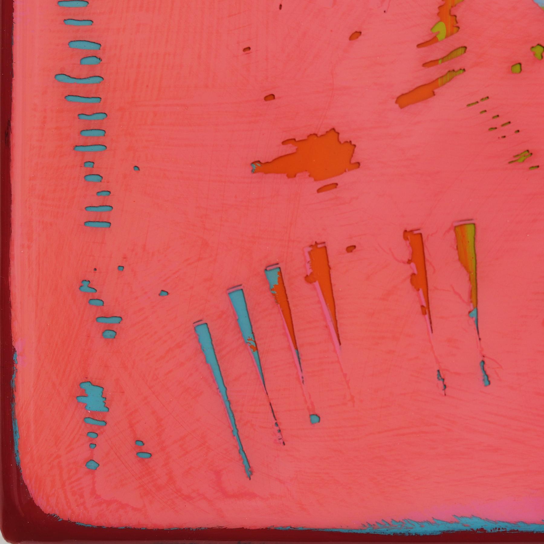 La finestra 323 - Opera d'arte moderna minimalista in resina rossa 2