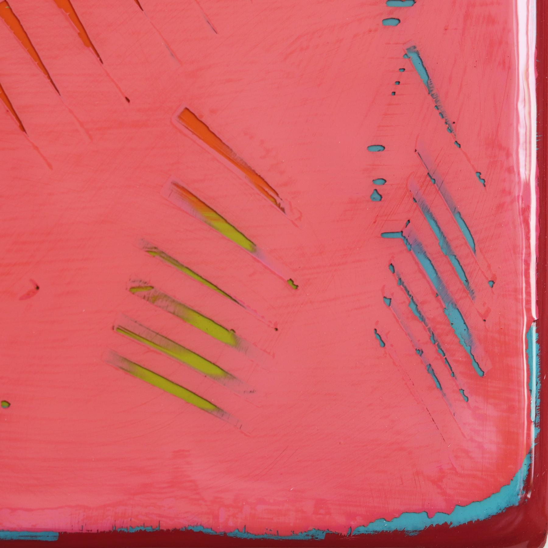La finestra 323 - Opera d'arte moderna minimalista in resina rossa 3