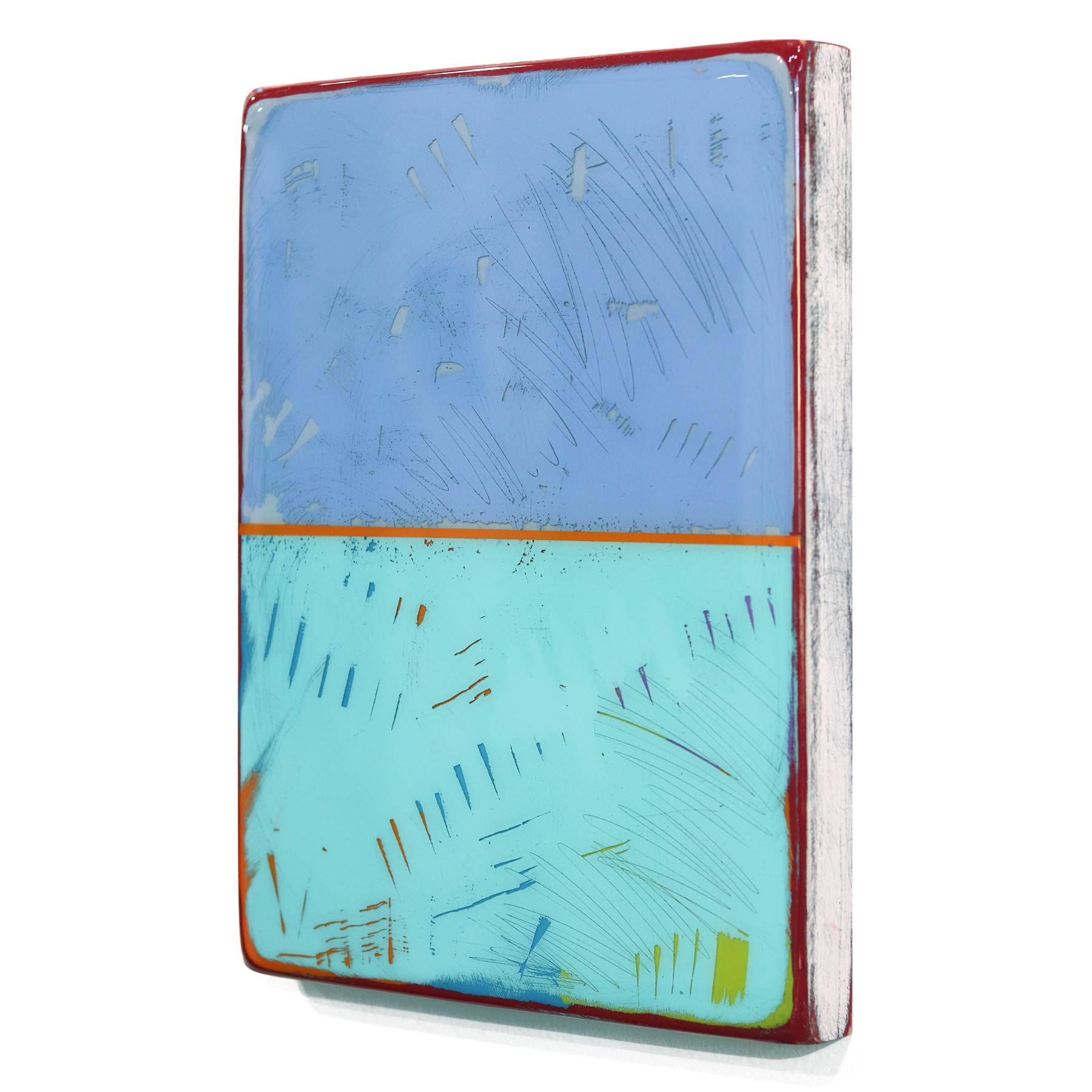 La ventana 329 - Obra de arte minimalista moderna de resina en dos tonos de azul - Abstract Painting Azul de Ricky Hunt