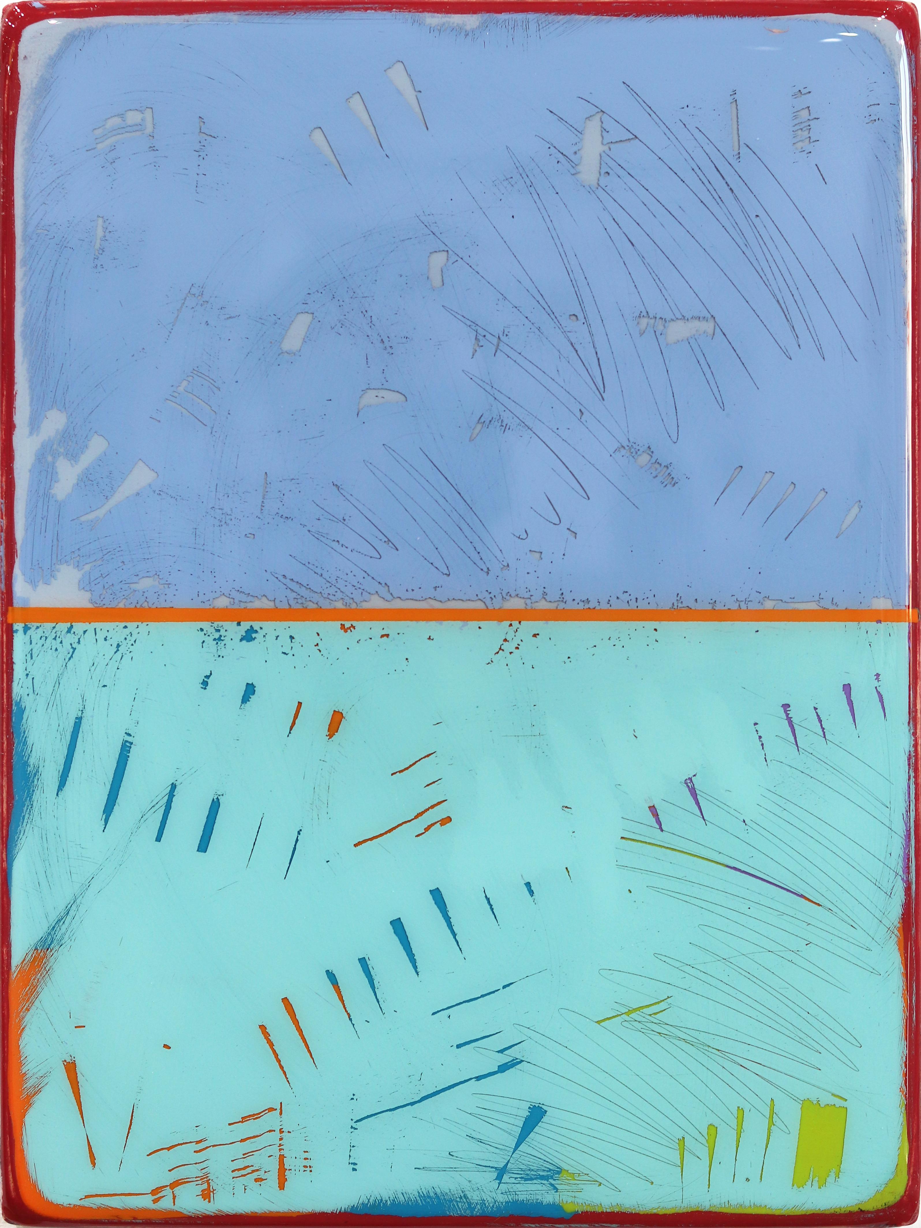Abstract Painting de Ricky Hunt - La ventana 329 - Obra de arte minimalista moderna de resina en dos tonos de azul