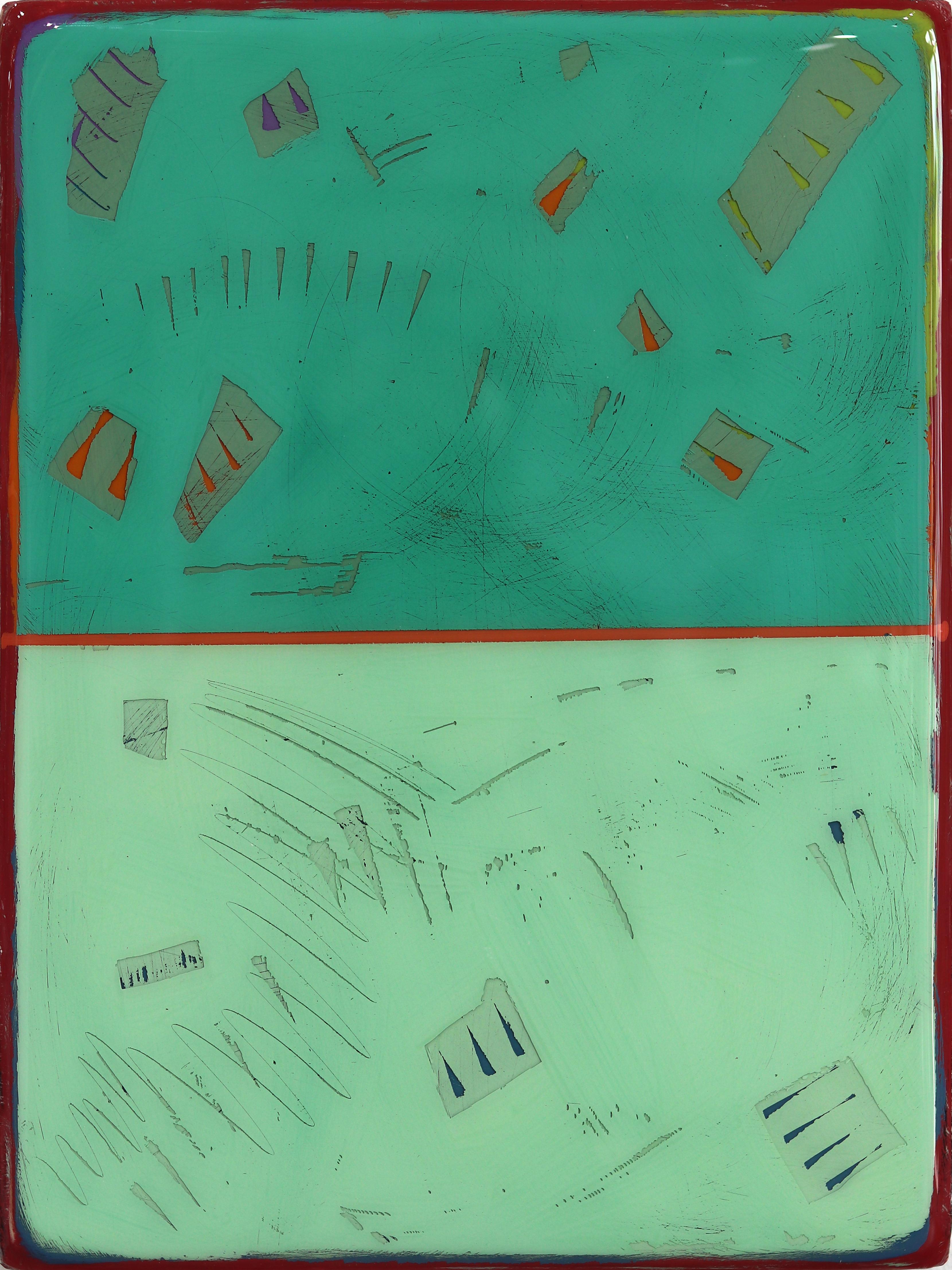 The Window 331-1 - Modern Resin Green Dual Tone Minimalist Artwork on Wood Panel