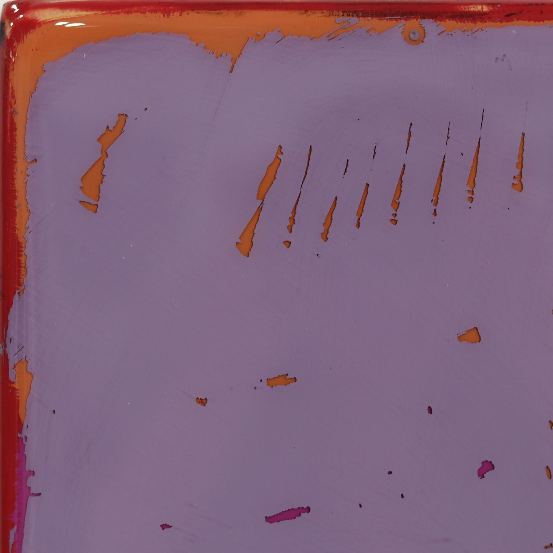 Das Fenster 354 - Modernes glänzendes Harz Minimalist lila & gelb zweifarbiges Kunstwerk im Angebot 1