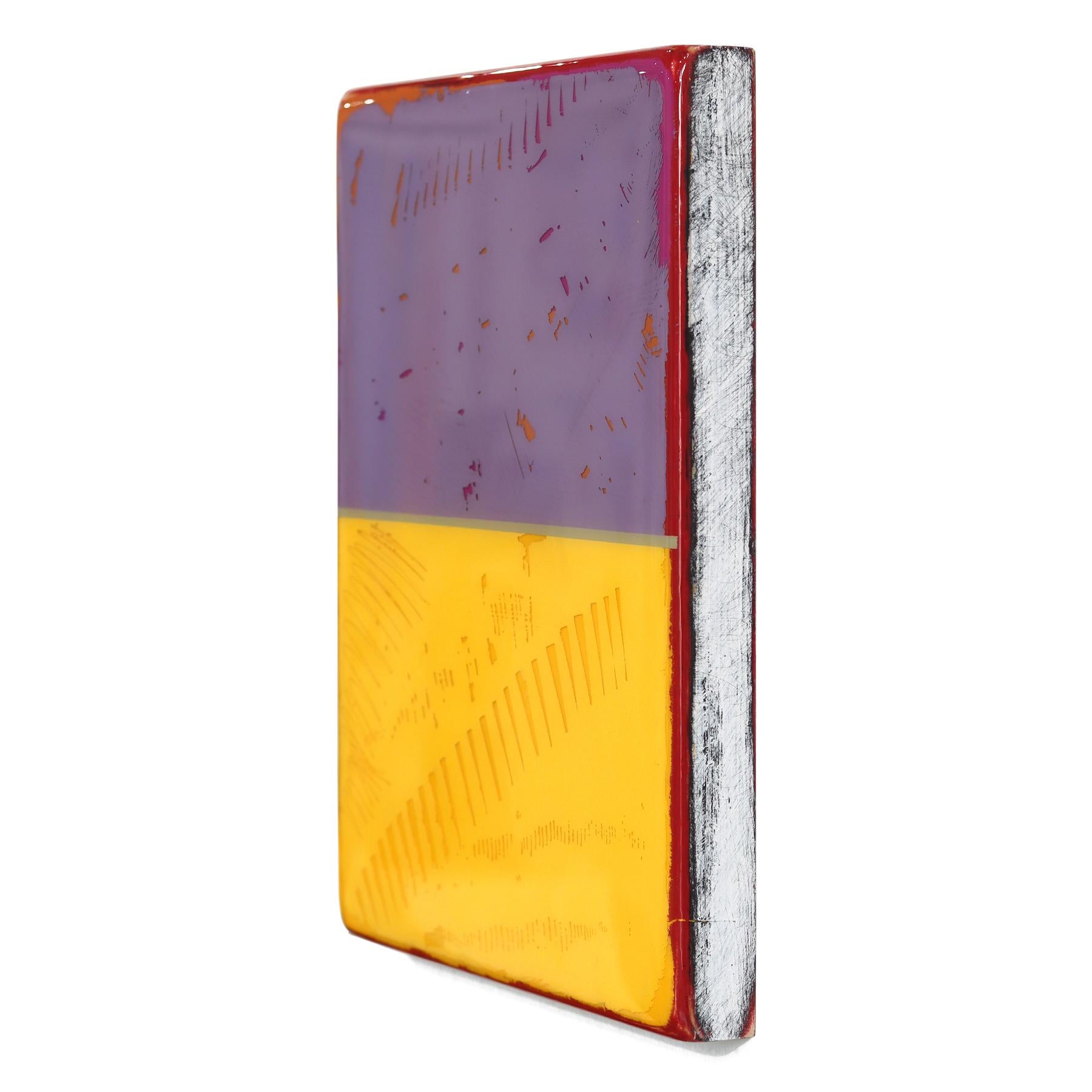 Das Fenster 354 - Modernes glänzendes Harz Minimalist lila & gelb zweifarbiges Kunstwerk im Angebot 2