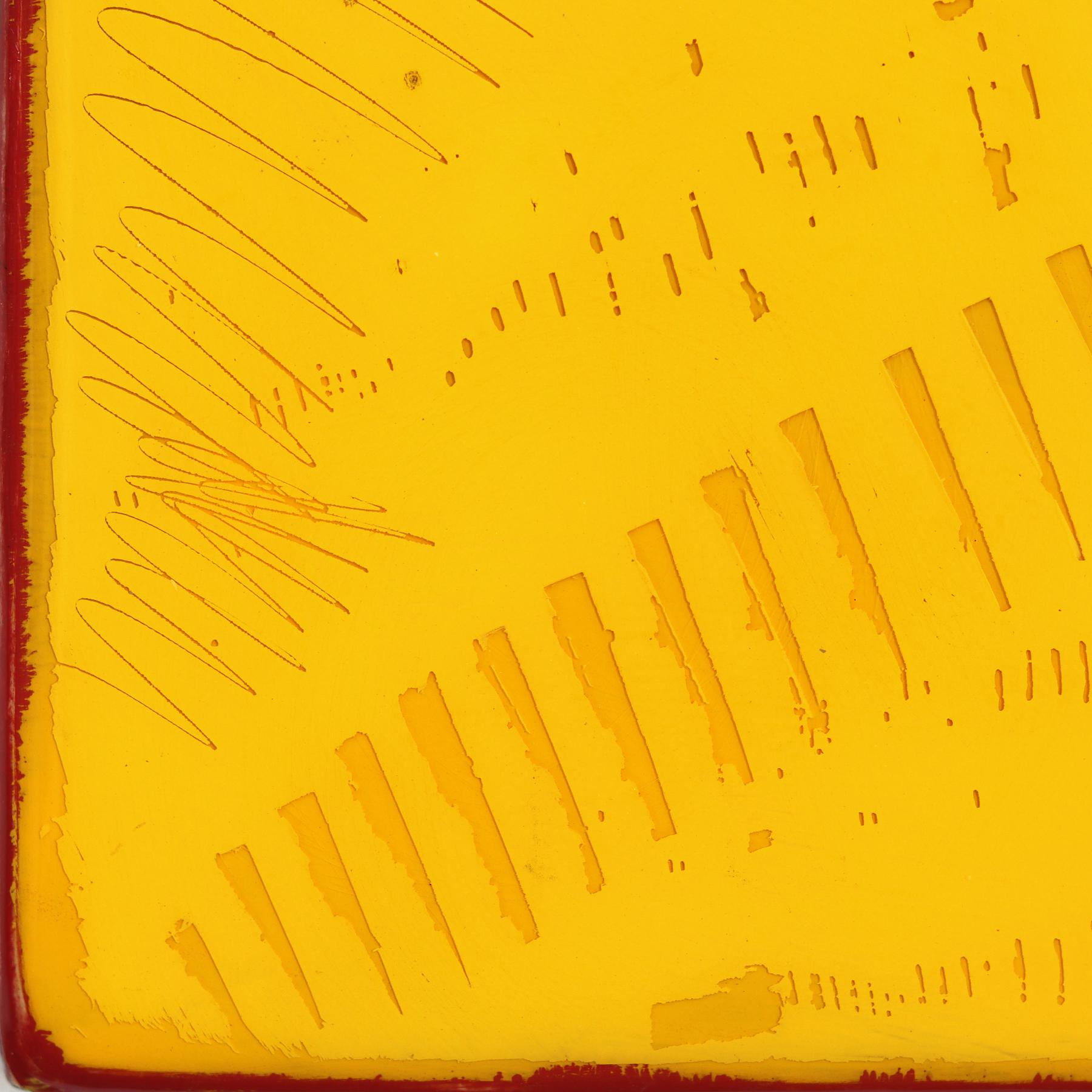 Das Fenster 354 - Modernes glänzendes Harz Minimalist lila & gelb zweifarbiges Kunstwerk im Angebot 5