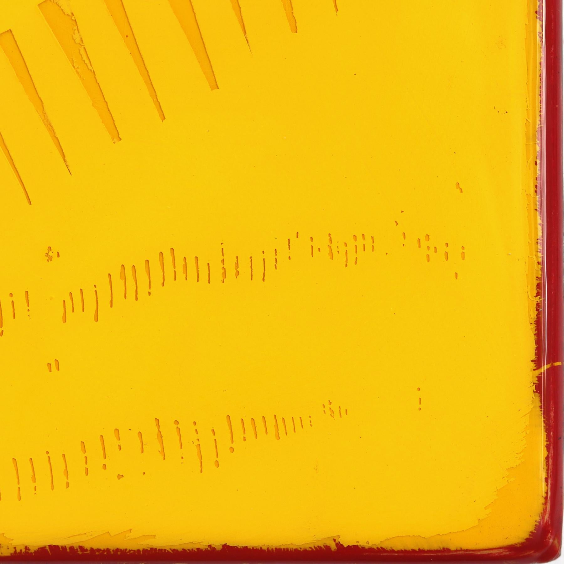 Das Fenster 354 - Modernes glänzendes Harz Minimalist lila & gelb zweifarbiges Kunstwerk im Angebot 6