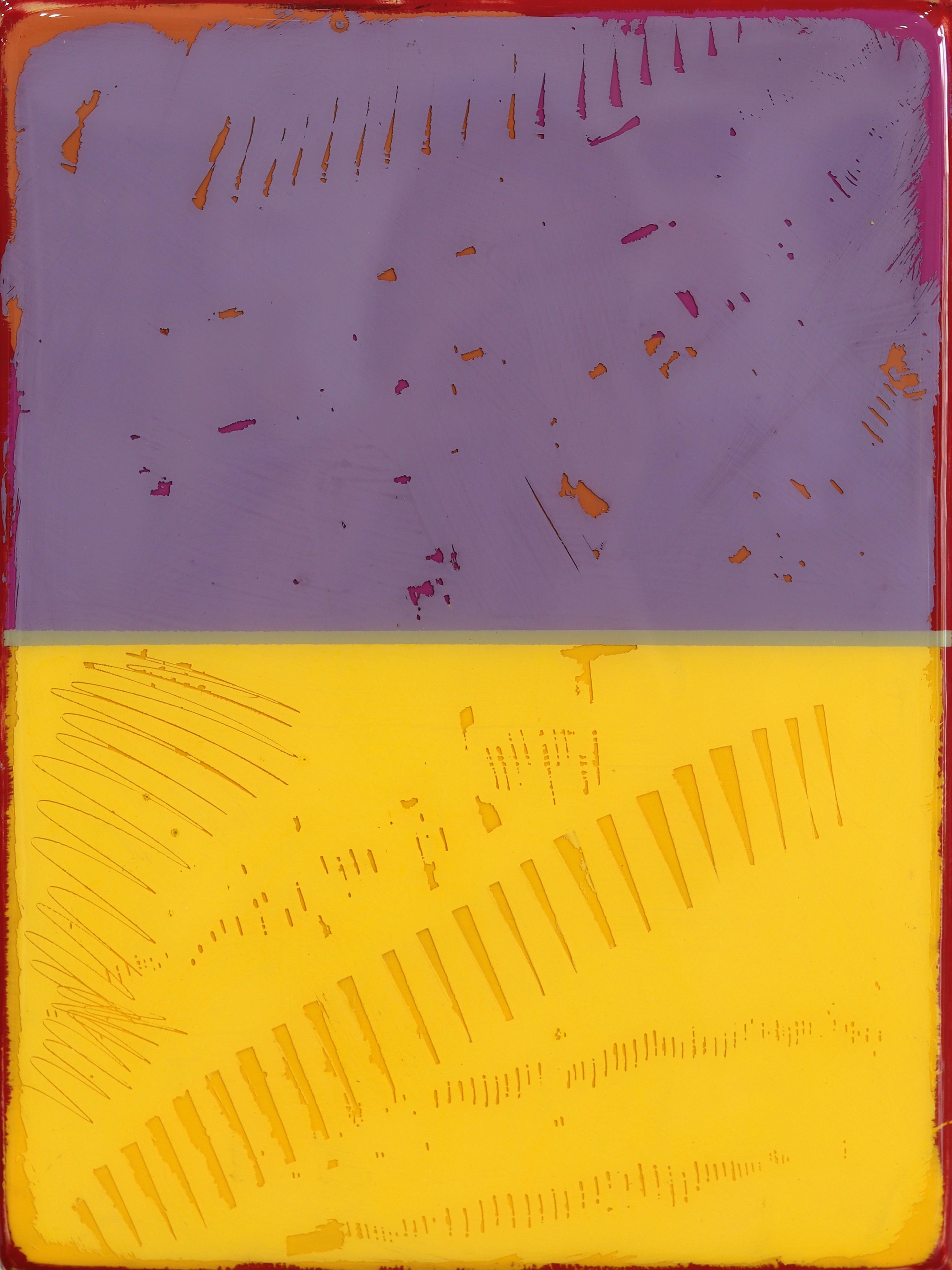 Das Fenster 354 - Modernes glänzendes Harz Minimalist lila 
gelb zweifarbiges Kunstwerk – Mixed Media Art von Ricky Hunt