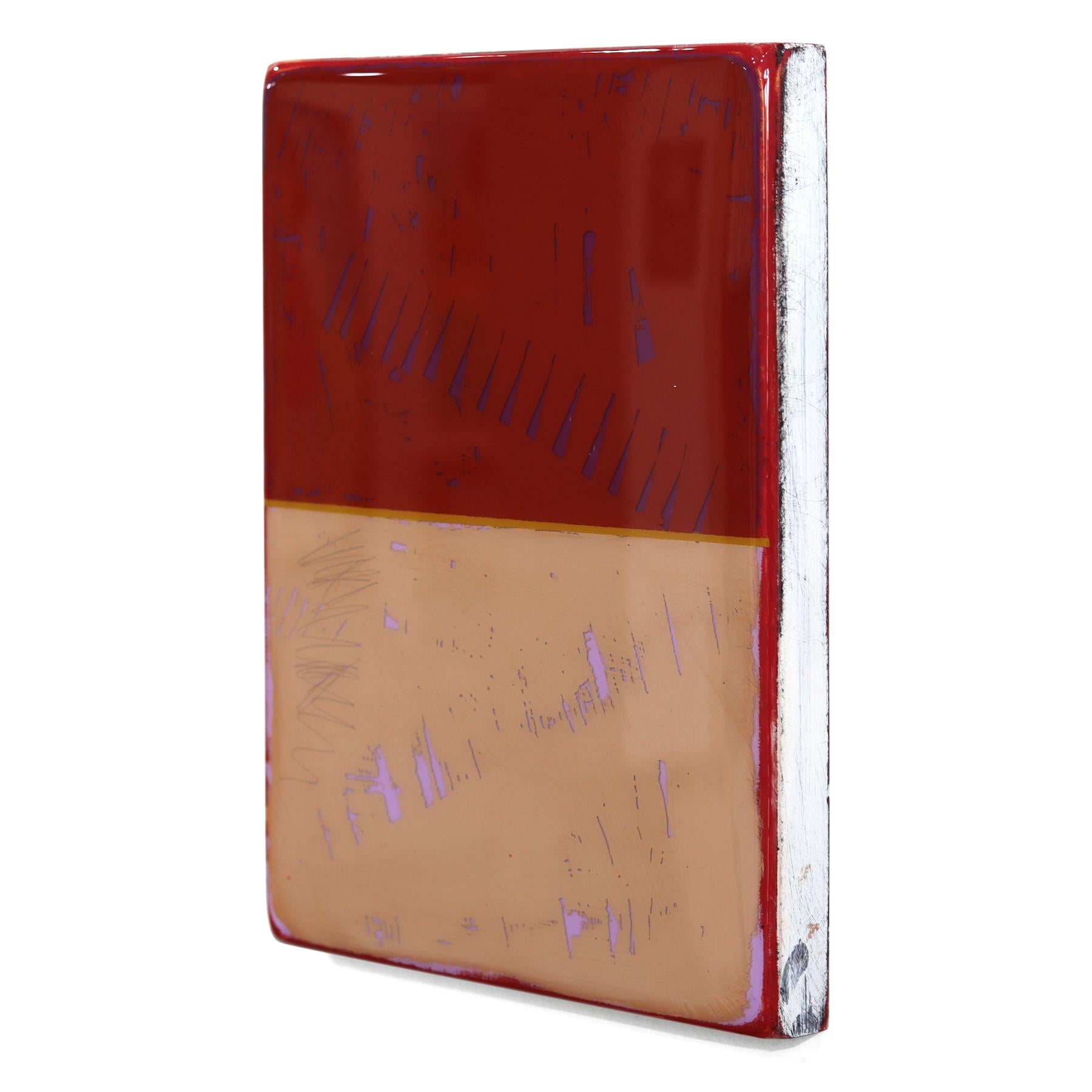 The Window 355 - Modern Shiny Resin Minimalist Crimson & Ochre Two Tone Artwork For Sale 2
